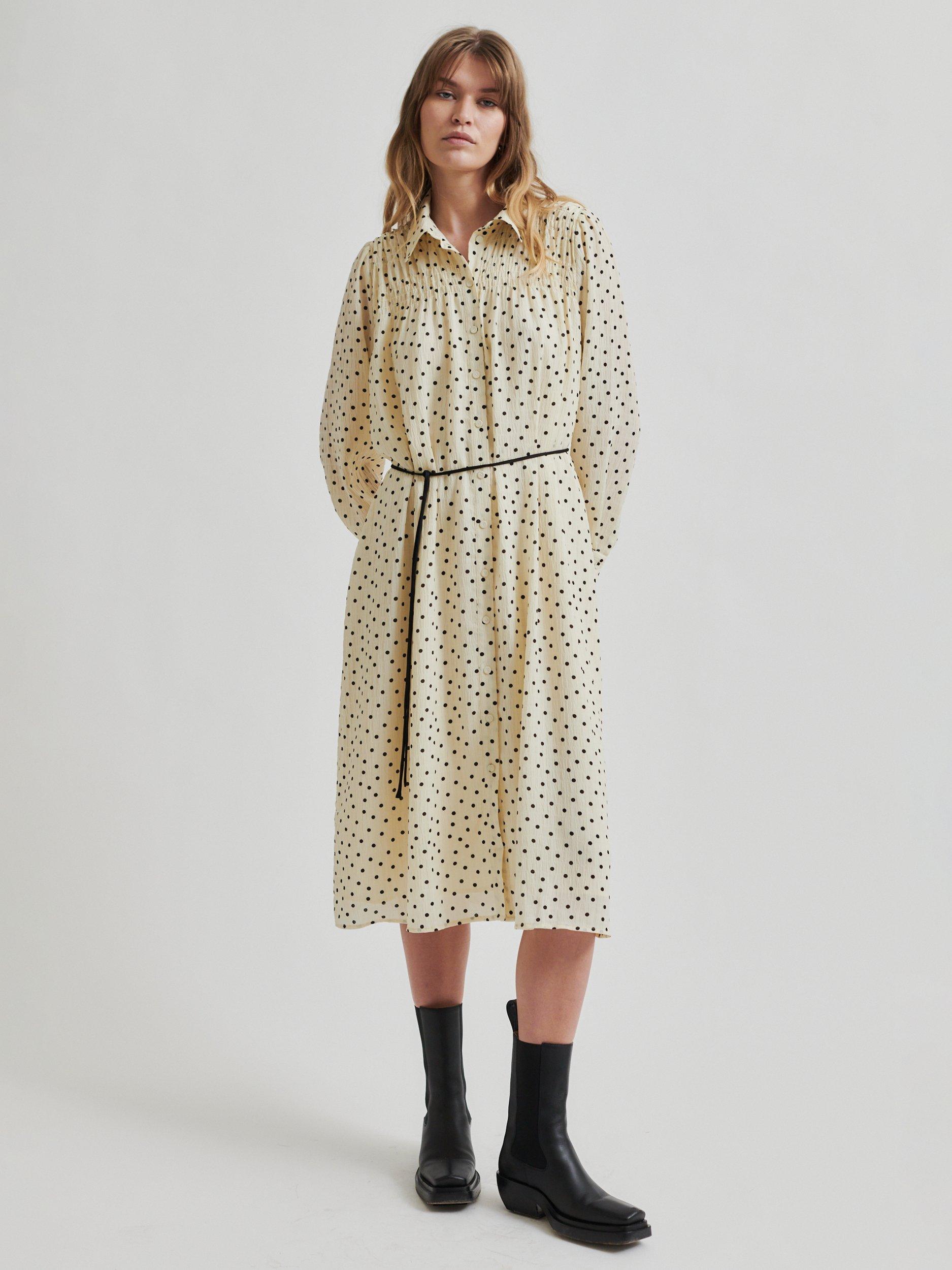 Product image 1 of 6, which shows Second Female Tuva Polka Dot Dress, Summer Sand, XS