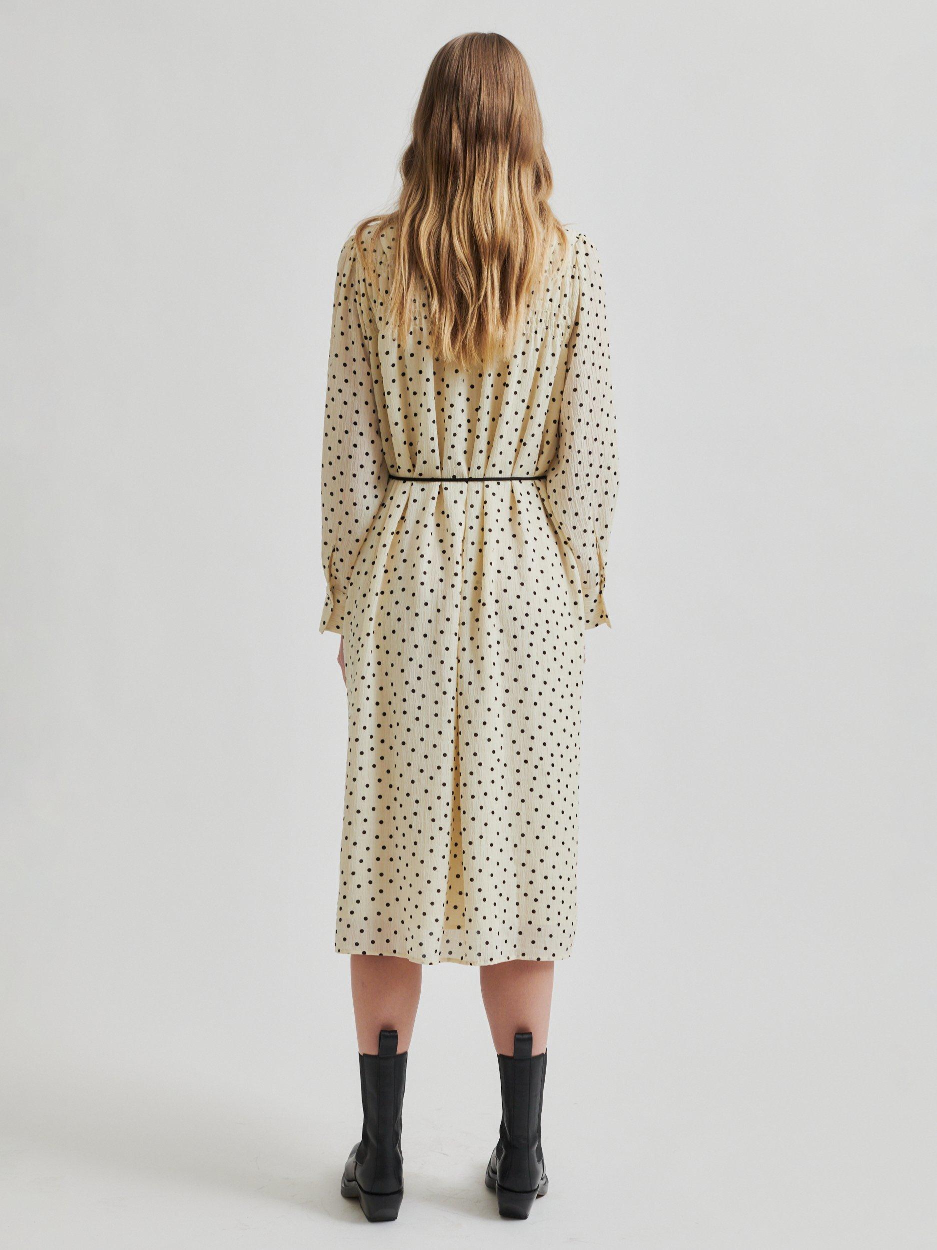 Product image 4 of 6, which shows Second Female Tuva Polka Dot Dress, Summer Sand, XS