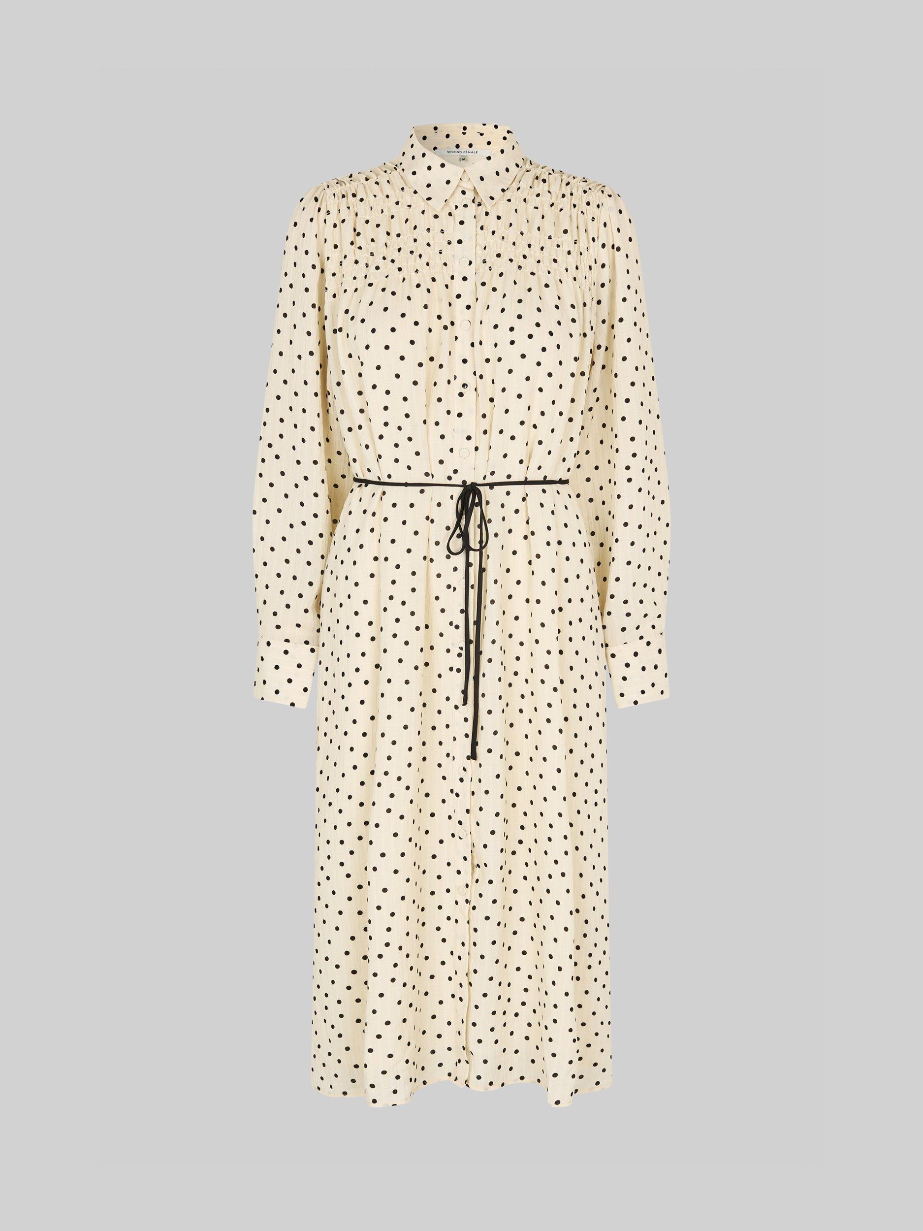 Product image 5 of 6, which shows Second Female Tuva Polka Dot Dress, Summer Sand, XS