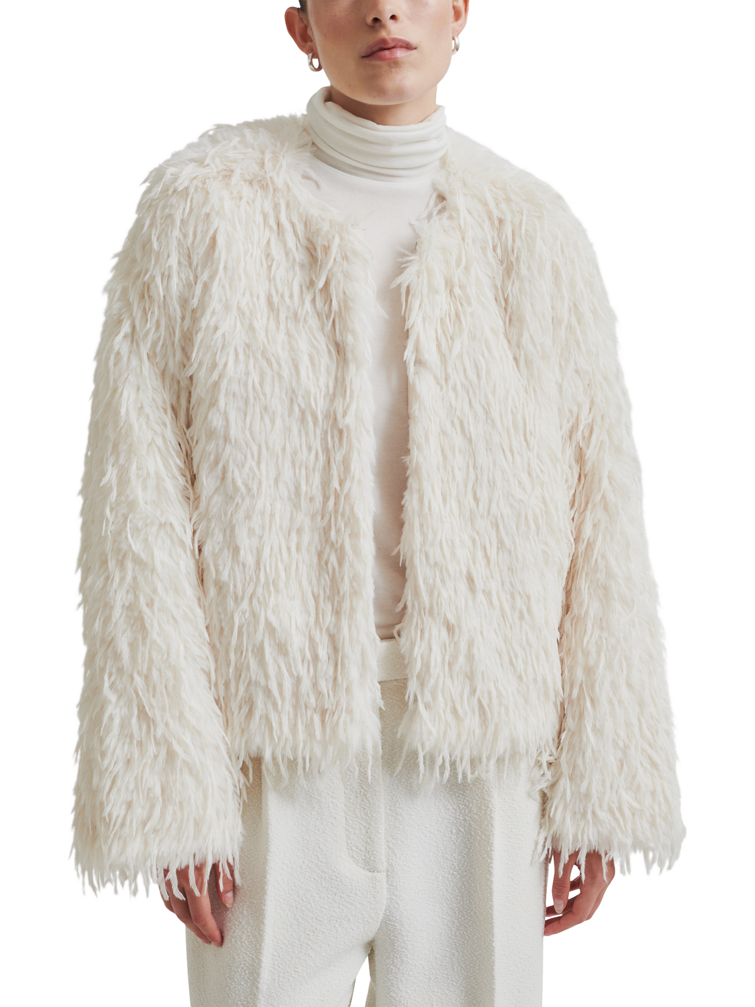 Product image 1 of 8, which shows Second Female Amani Shaggy Jacket, White, XS