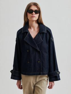 Second Female Columbus Reversible Trench Jacket, Dark Blue Denim - view 2, Dark Blue Denim