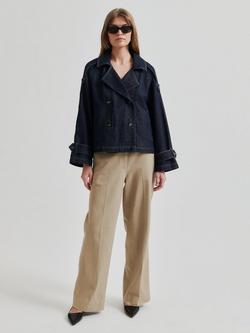 Second Female Columbus Reversible Trench Jacket, Dark Blue Denim, Dark Blue Denim