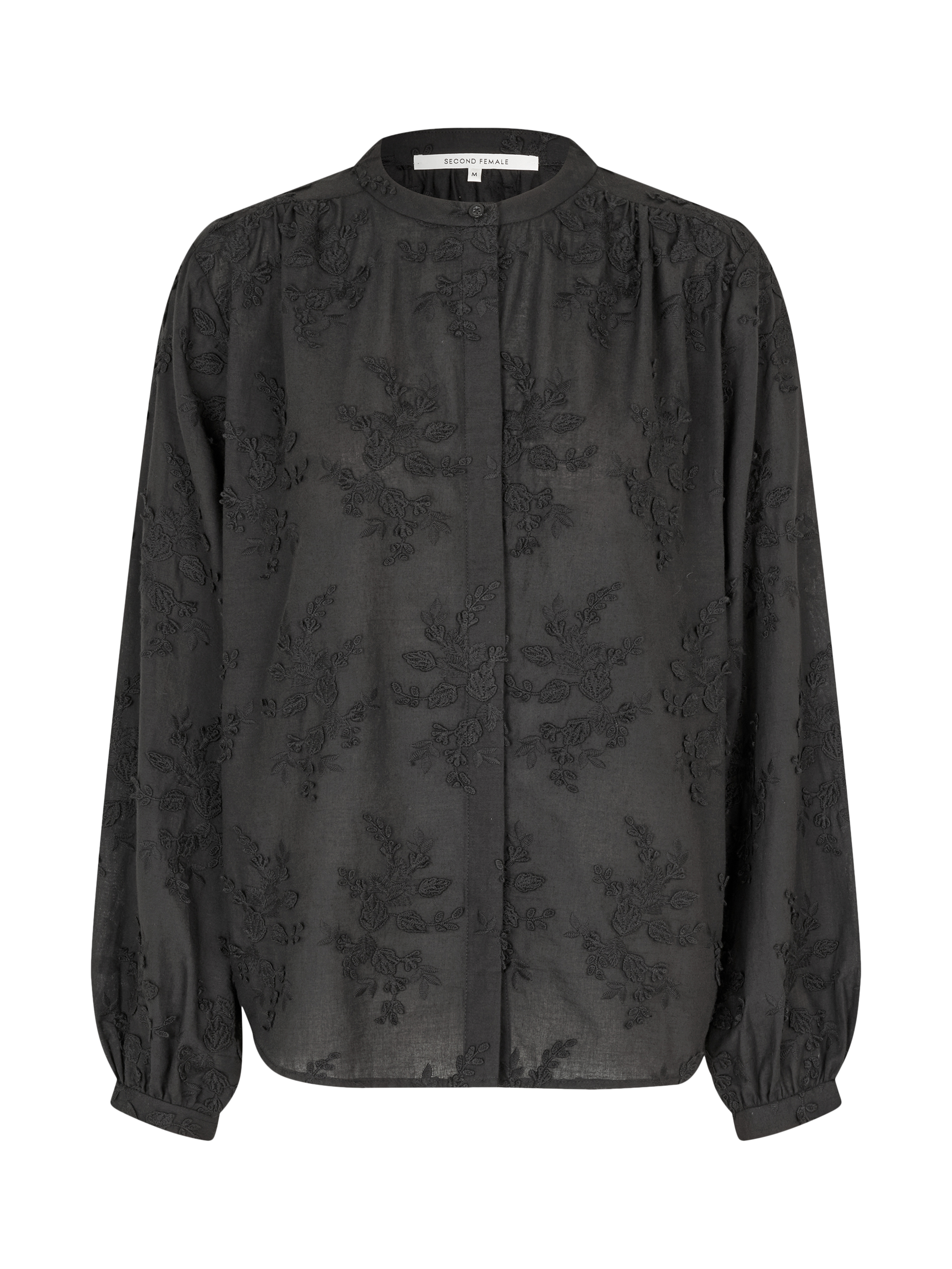 Product image 3 of 5, which shows Second Female Cavan Textured Floral Organic Cotton Shirt, Black, XS
