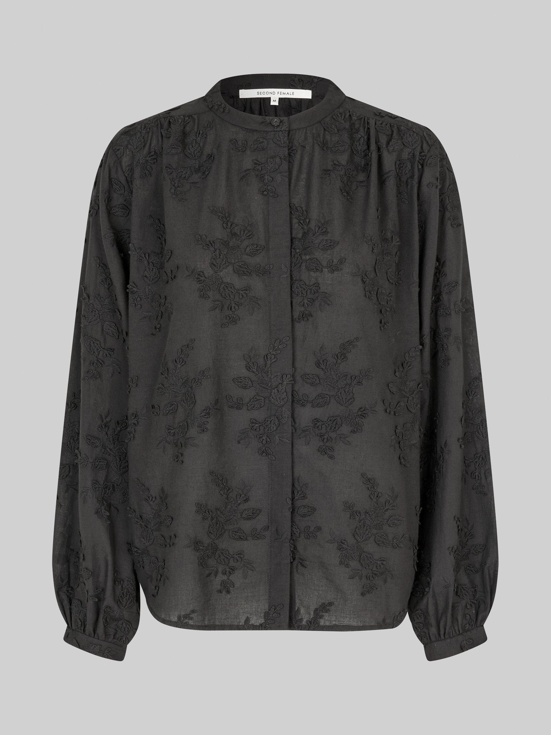 Product image 4 of 7, which shows Second Female Cavan Textured Floral Organic Cotton Shirt, Black, XS