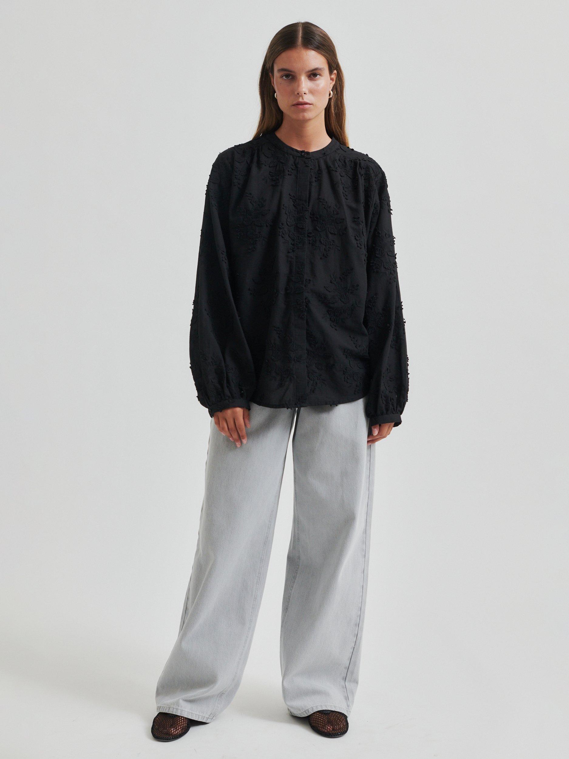 Product image 5 of 5, which shows Second Female Cavan Textured Floral Organic Cotton Shirt, Black, XS