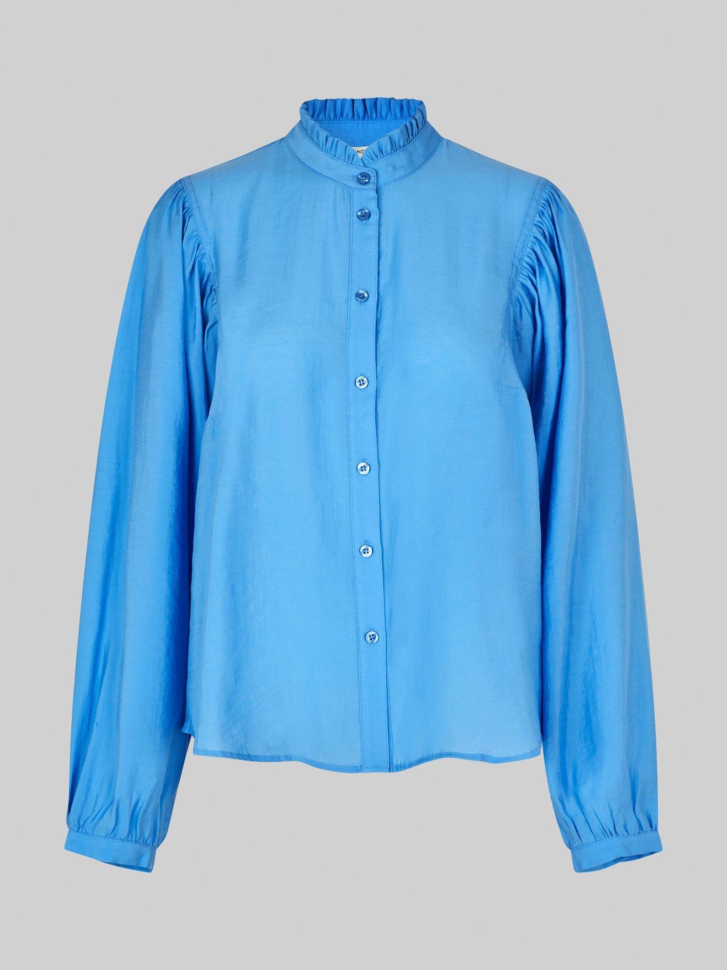 Product image 5 of 8, which shows Second Female Emelia Ruffle Neck Shirt, Blue, XS