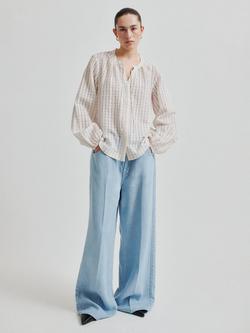 Second Female Esters Stripe Neck Tie Top, White, White