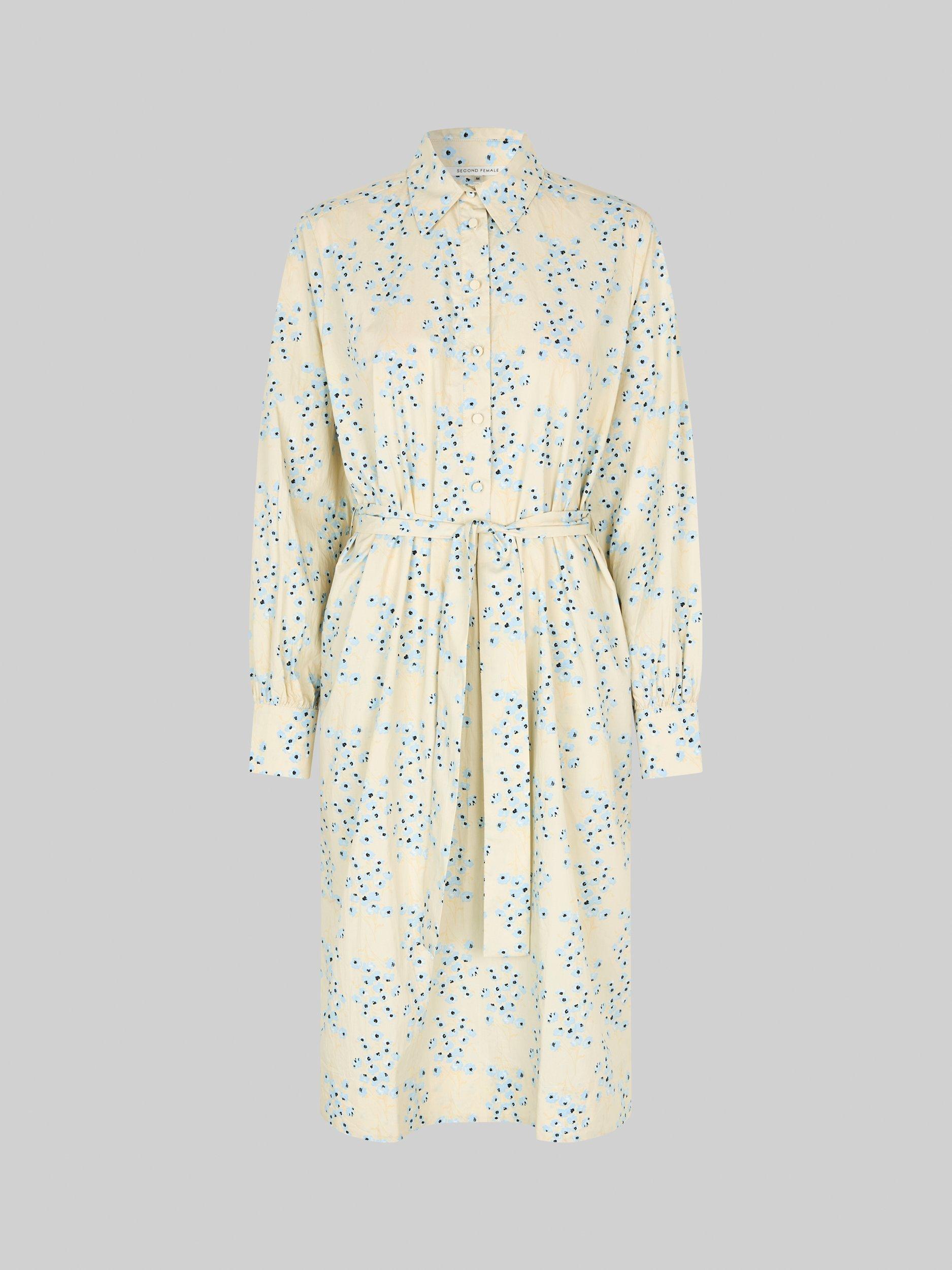 Product image 3 of 3, which shows Second Female Claud Pure Organic Cotton Floral Dress, Natural/Blue, XS