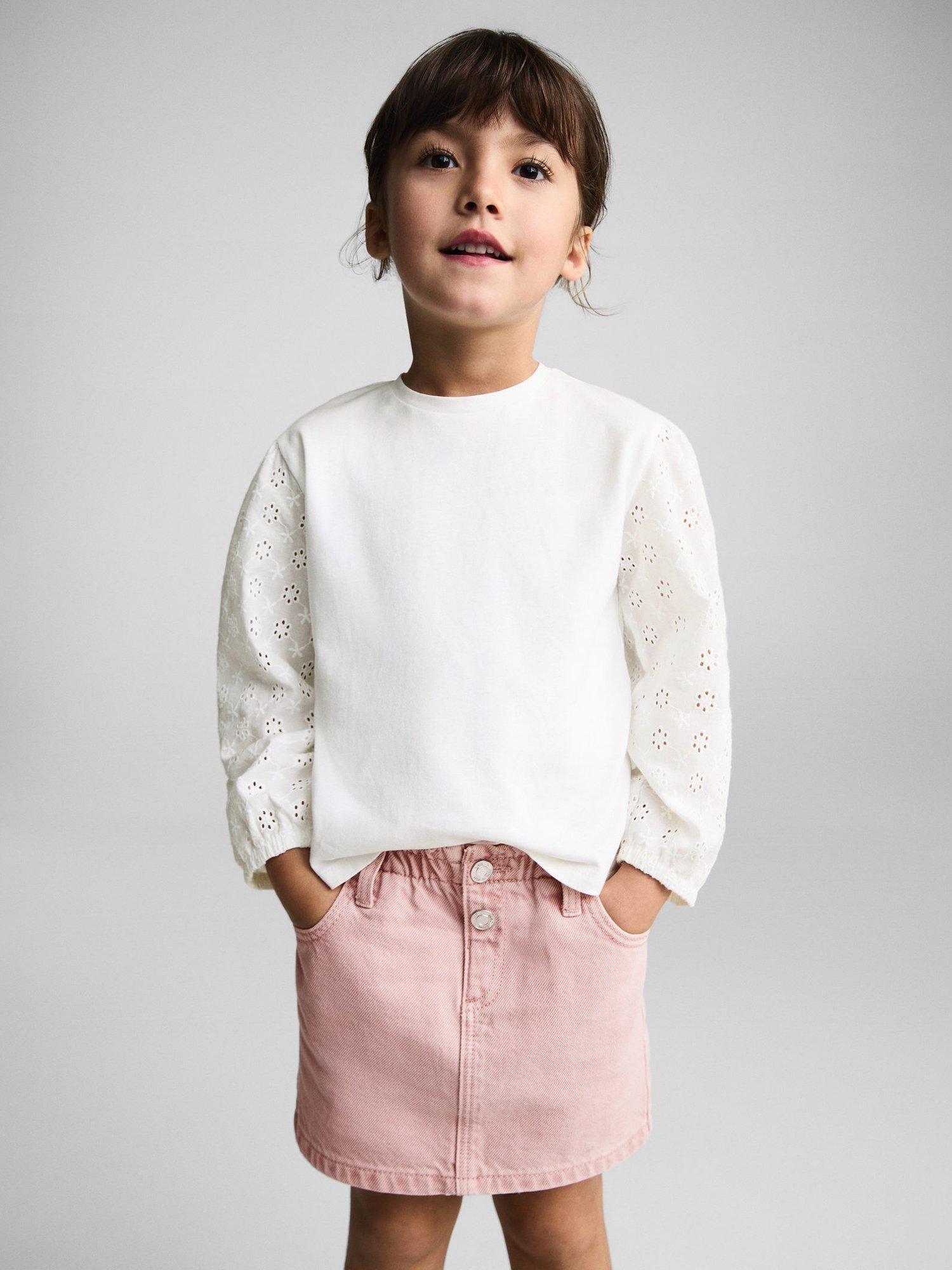 Mango Kids' Sofia Cotton Ruched Sleeve T-Shirt, Natural White