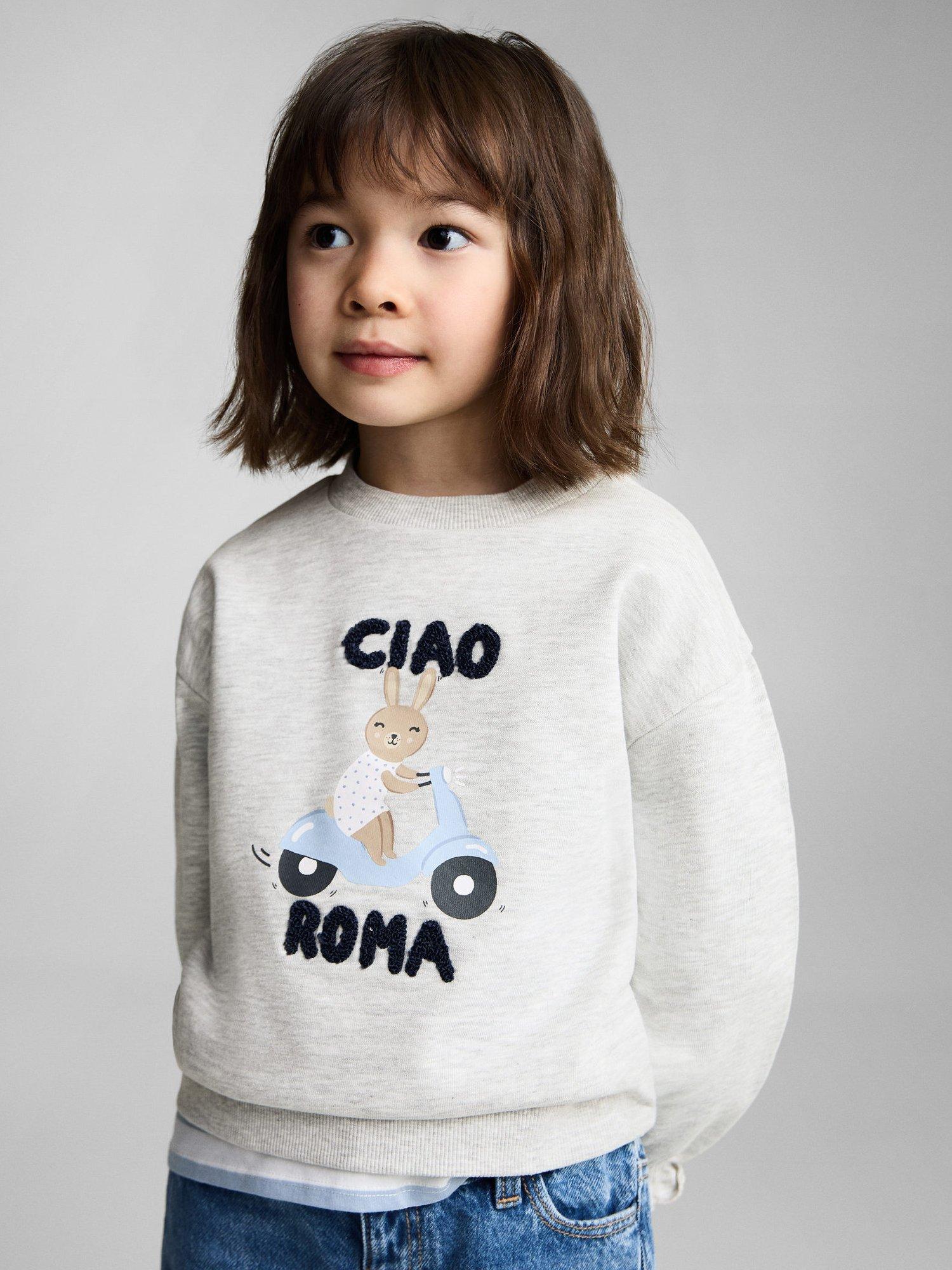 Product image 1 of 6, which shows Mango Kids' Ciao Roma Sweatshirt, Pastel Grey, 9-12 months