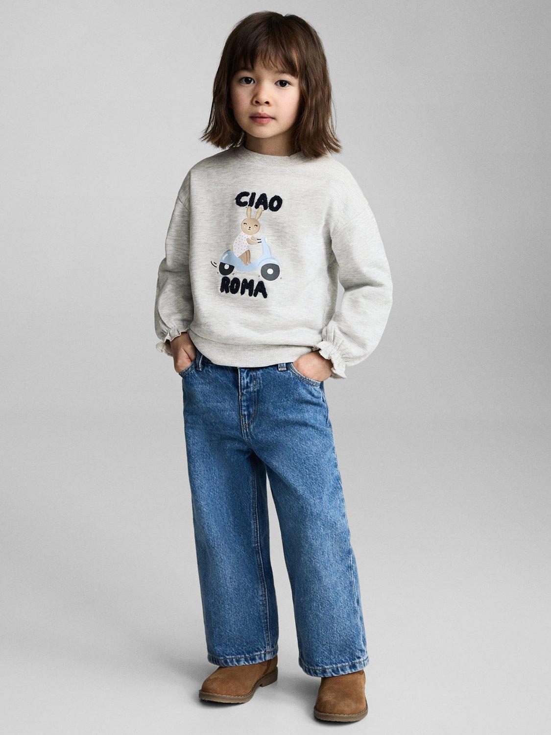 Product image 2 of 6, which shows Mango Kids' Ciao Roma Sweatshirt, Pastel Grey, 9-12 months
