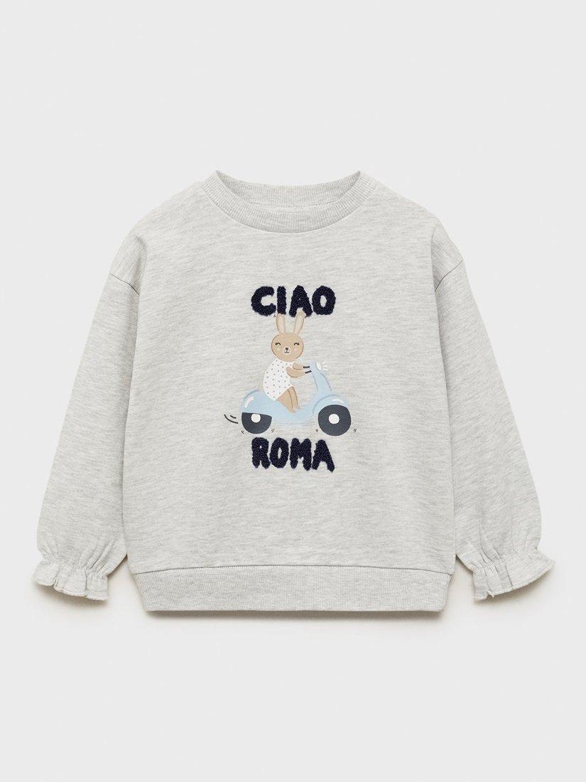 Product image 3 of 6, which shows Mango Kids' Ciao Roma Sweatshirt, Pastel Grey, 9-12 months