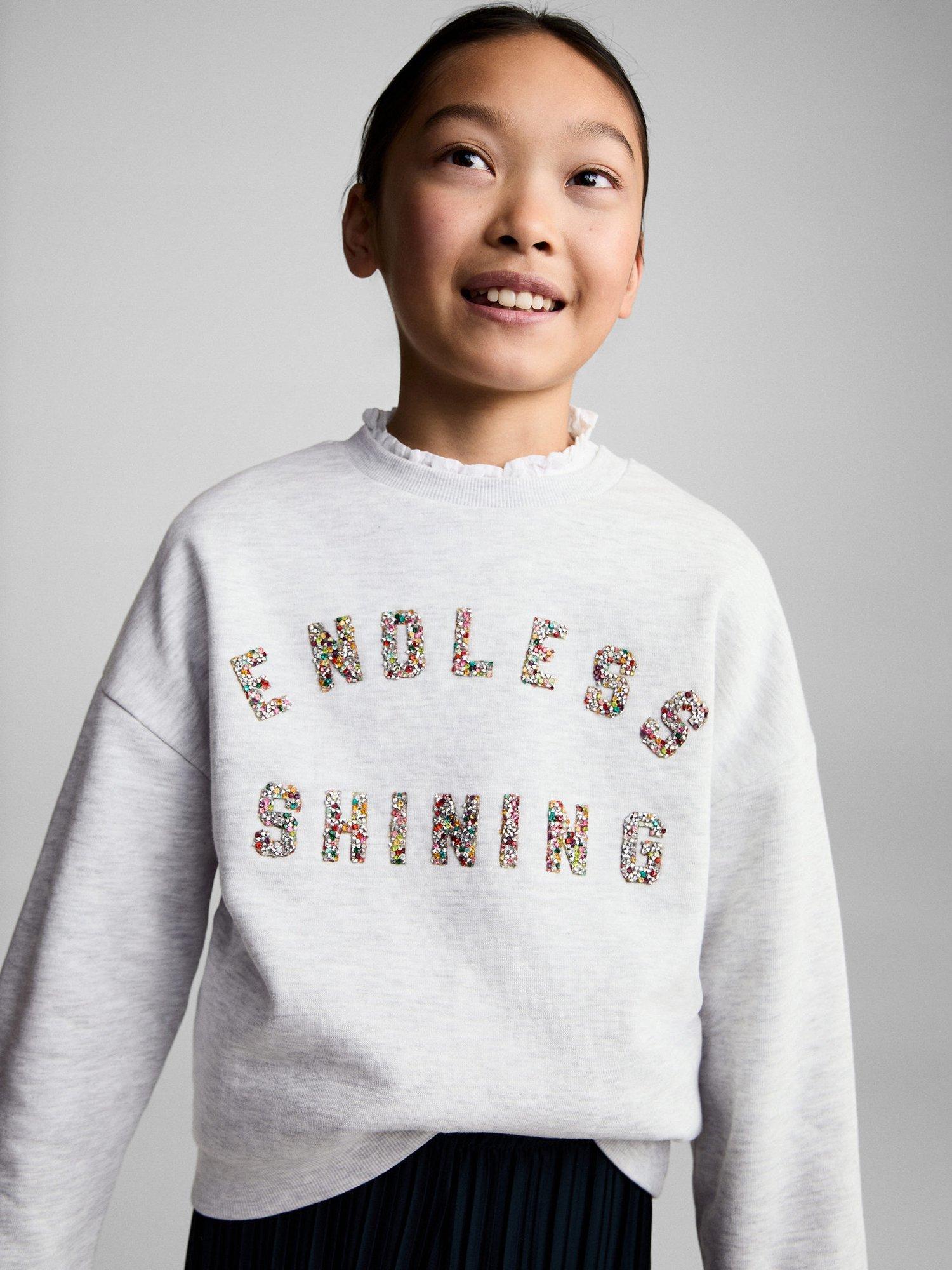 Product image 2 of 6, which shows Mango Kids' Endless Shining Sweatshirt, Pastel Grey, 11-12 years