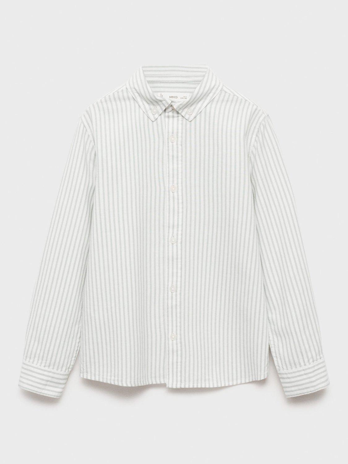 Mango Kids' Stripe Long Sleeve Oxford Shirt, Green