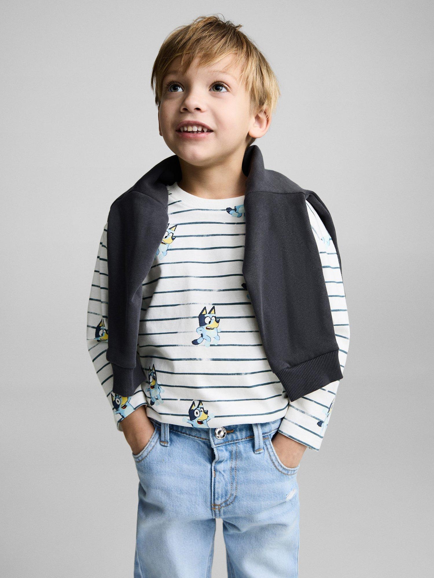 Mango Kids' Bluey Stripe Long Sleeve T-Shirt, Natural White