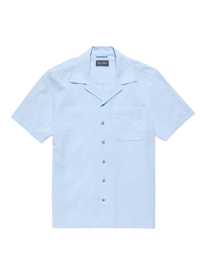 Product image 1 of 4, which shows Oliver Sweeney Ravenshead Cotton Seersucker Short Sleeve Shirt, Light Blue, S