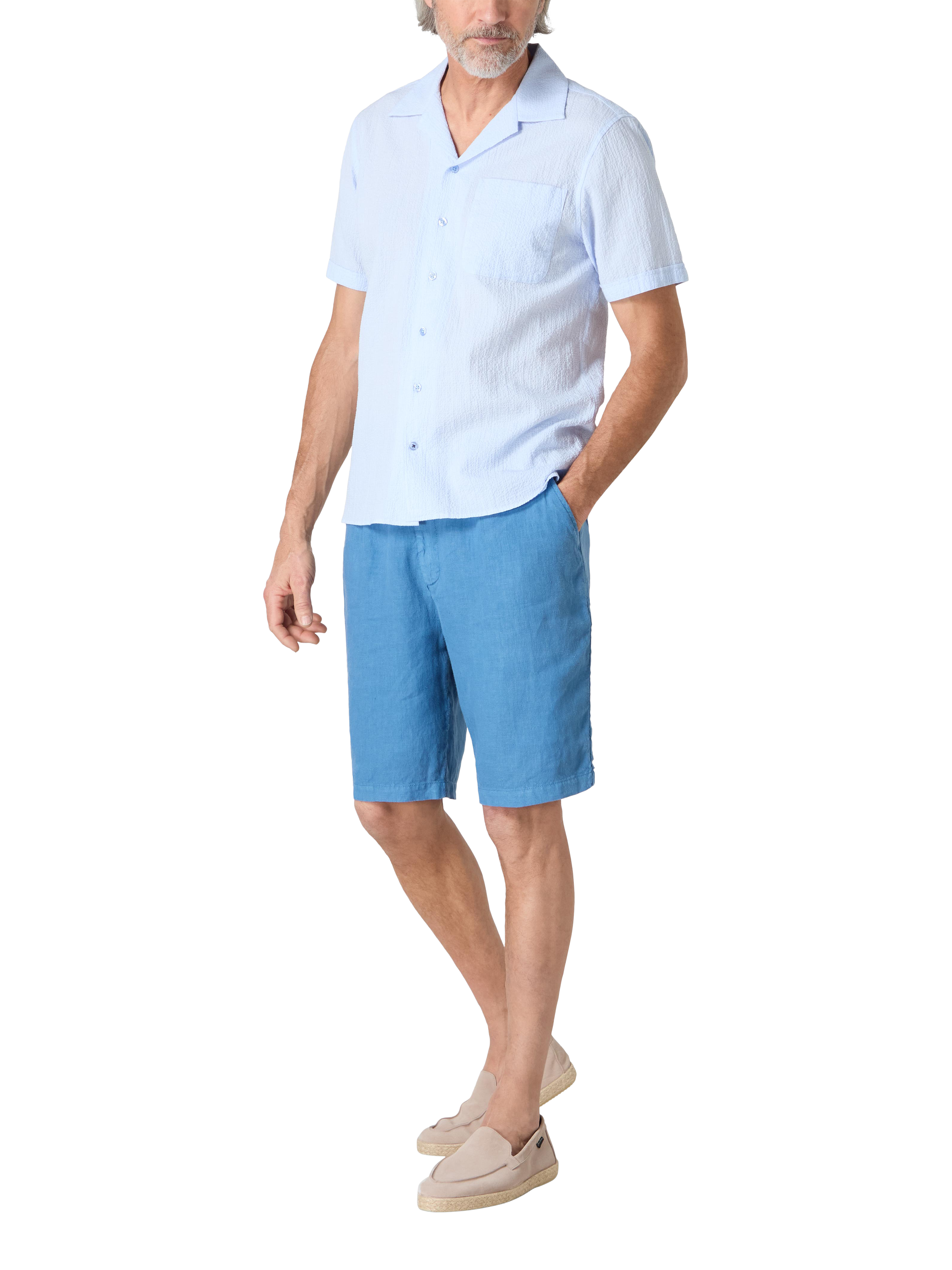 Product image 2 of 4, which shows Oliver Sweeney Ravenshead Cotton Seersucker Short Sleeve Shirt, Light Blue, S