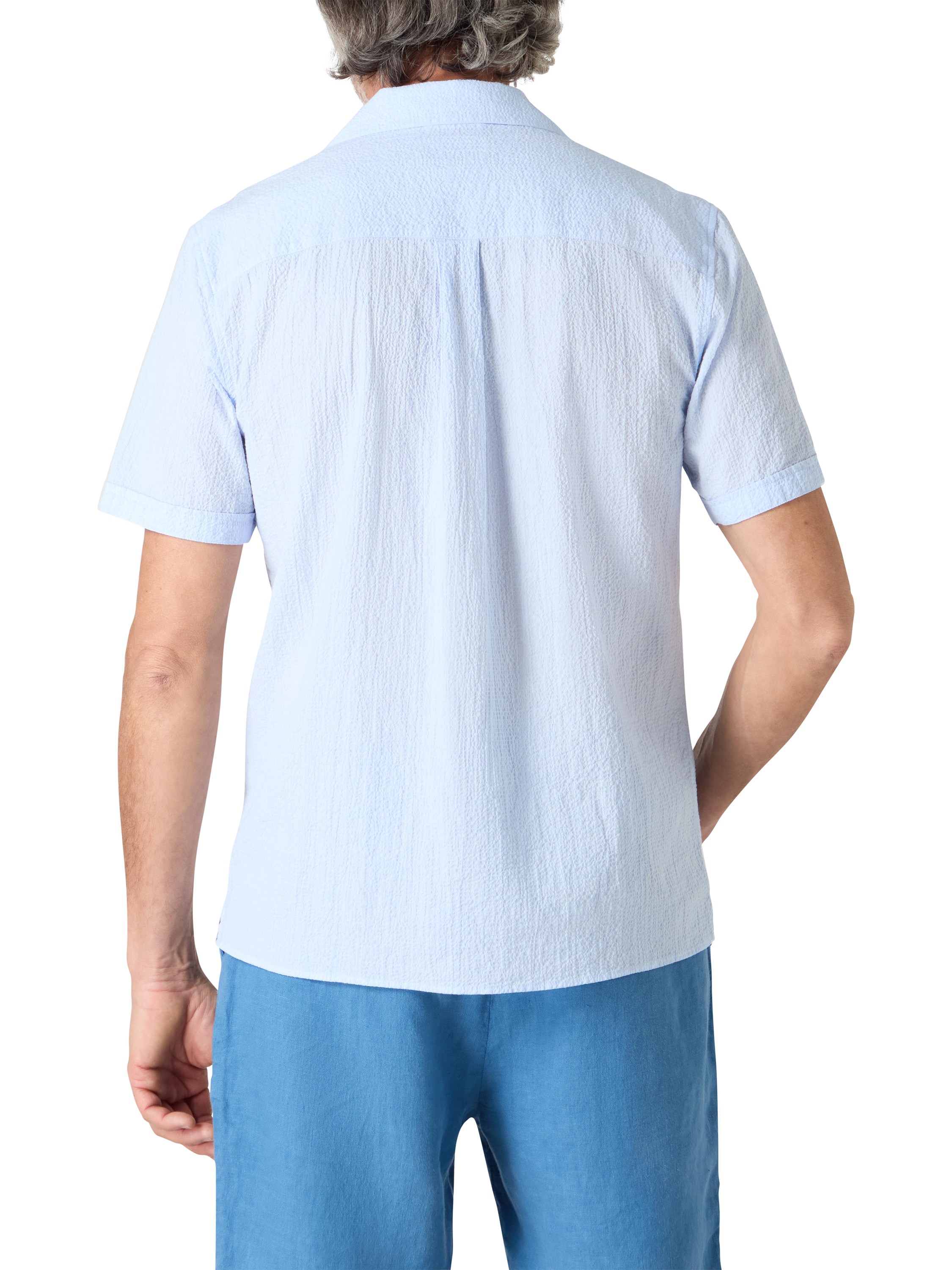 Product image 3 of 4, which shows Oliver Sweeney Ravenshead Cotton Seersucker Short Sleeve Shirt, Light Blue, S
