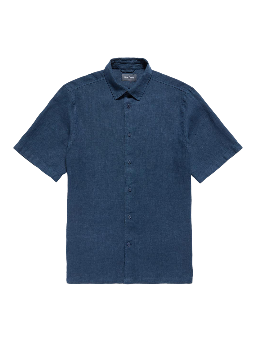 Product image 1 of 4, which shows Oliver Sweeney Somerton Linen Short Sleeve Shirt, Navy, S