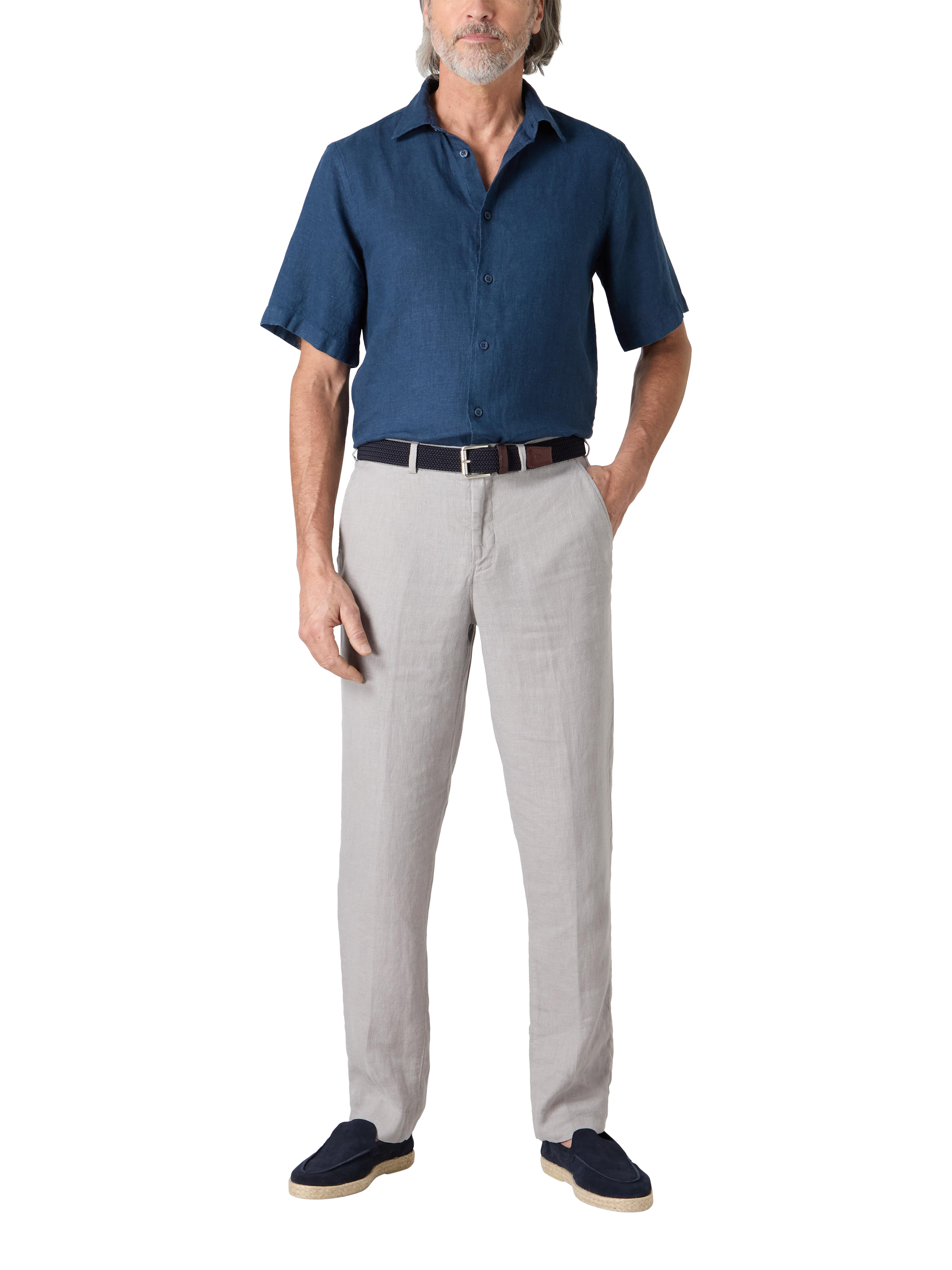 Product image 2 of 4, which shows Oliver Sweeney Somerton Linen Short Sleeve Shirt, Navy, S