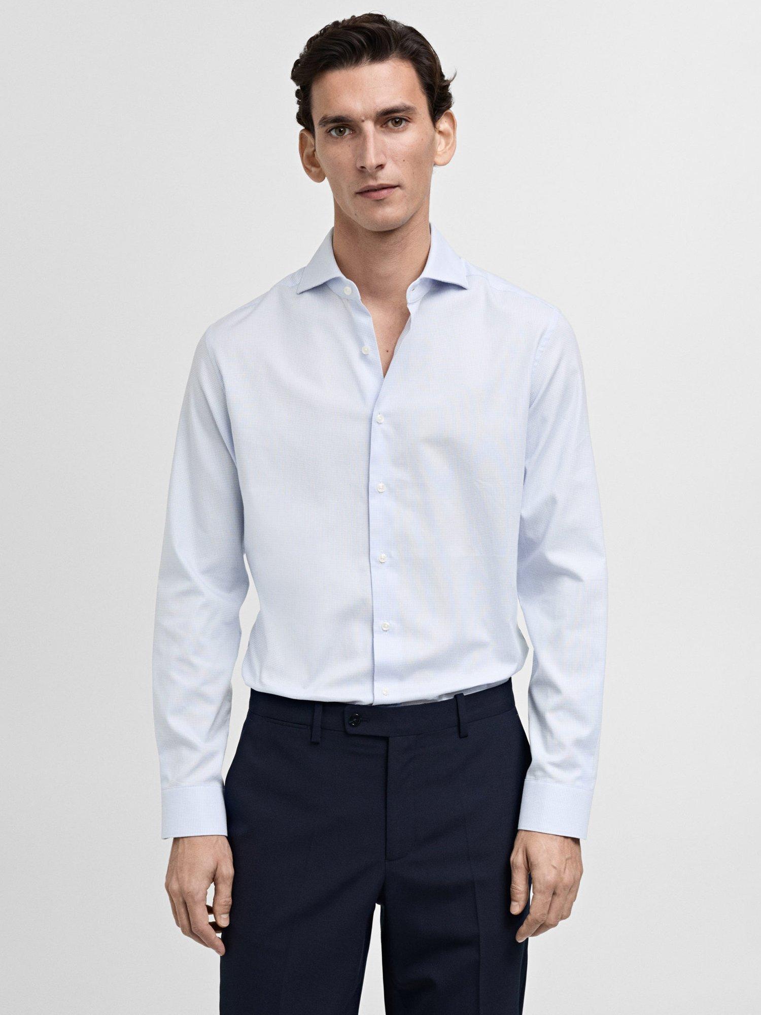Product image 1 of 8, which shows Mango Cotton Slim Fit Shirt, Pastel Blue, M