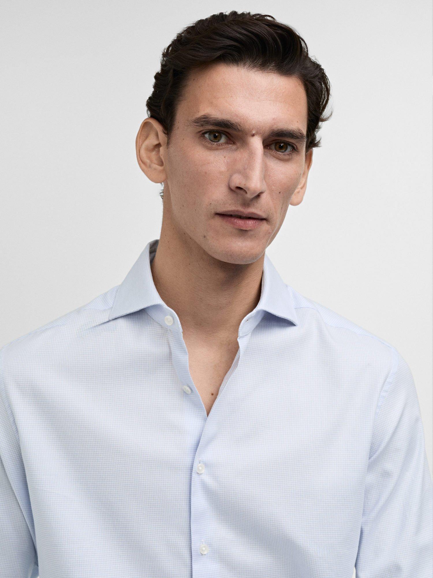 Product image 6 of 8, which shows Mango Cotton Slim Fit Shirt, Pastel Blue, M