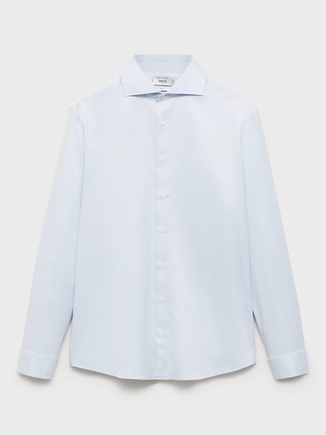 Product image 3 of 8, which shows Mango Masnou Cotton Slim Fit Shirt, Pastel Blue, L
