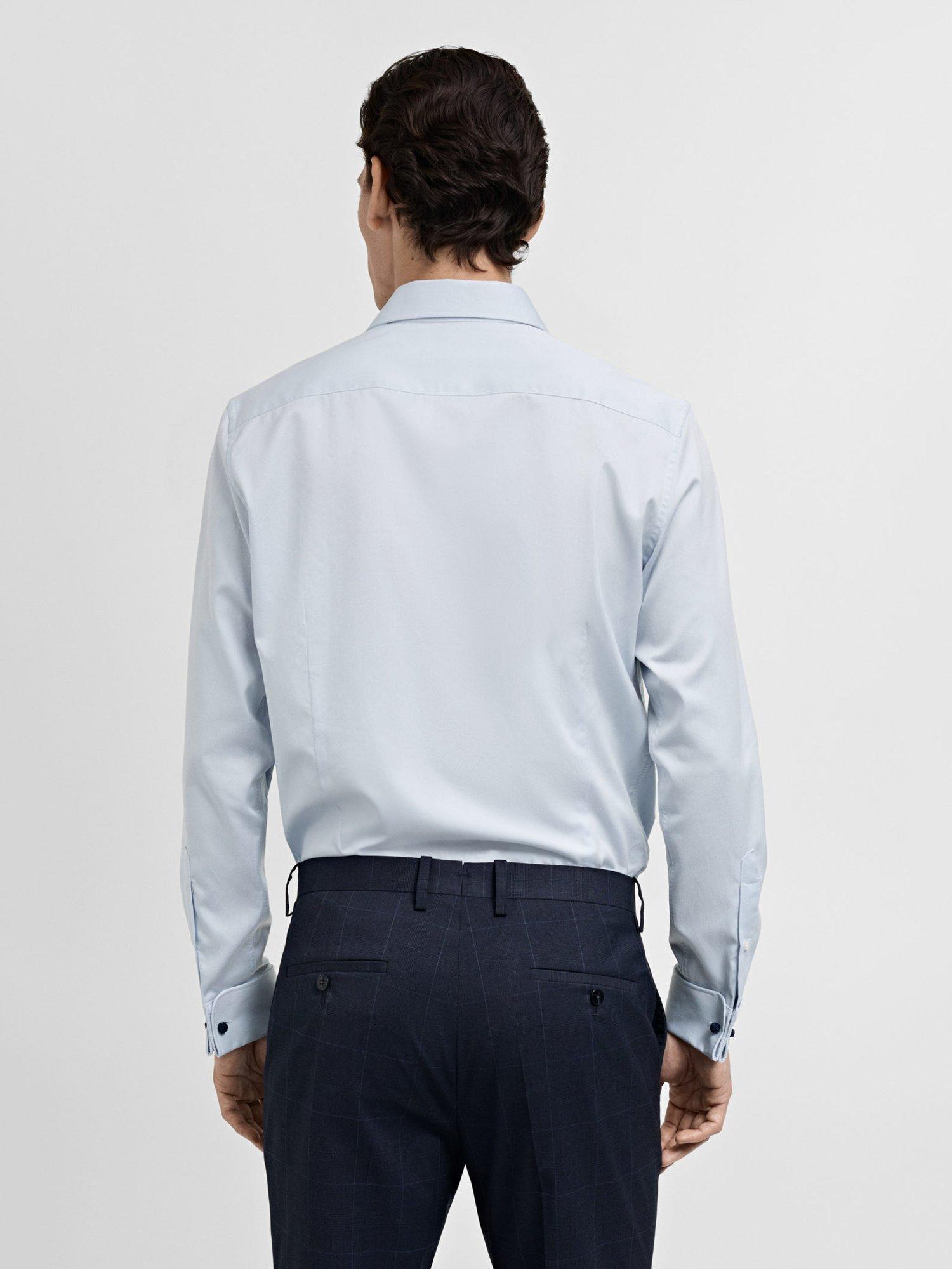 Product image 4 of 8, which shows Mango Masnou Cotton Slim Fit Shirt, Pastel Blue, L