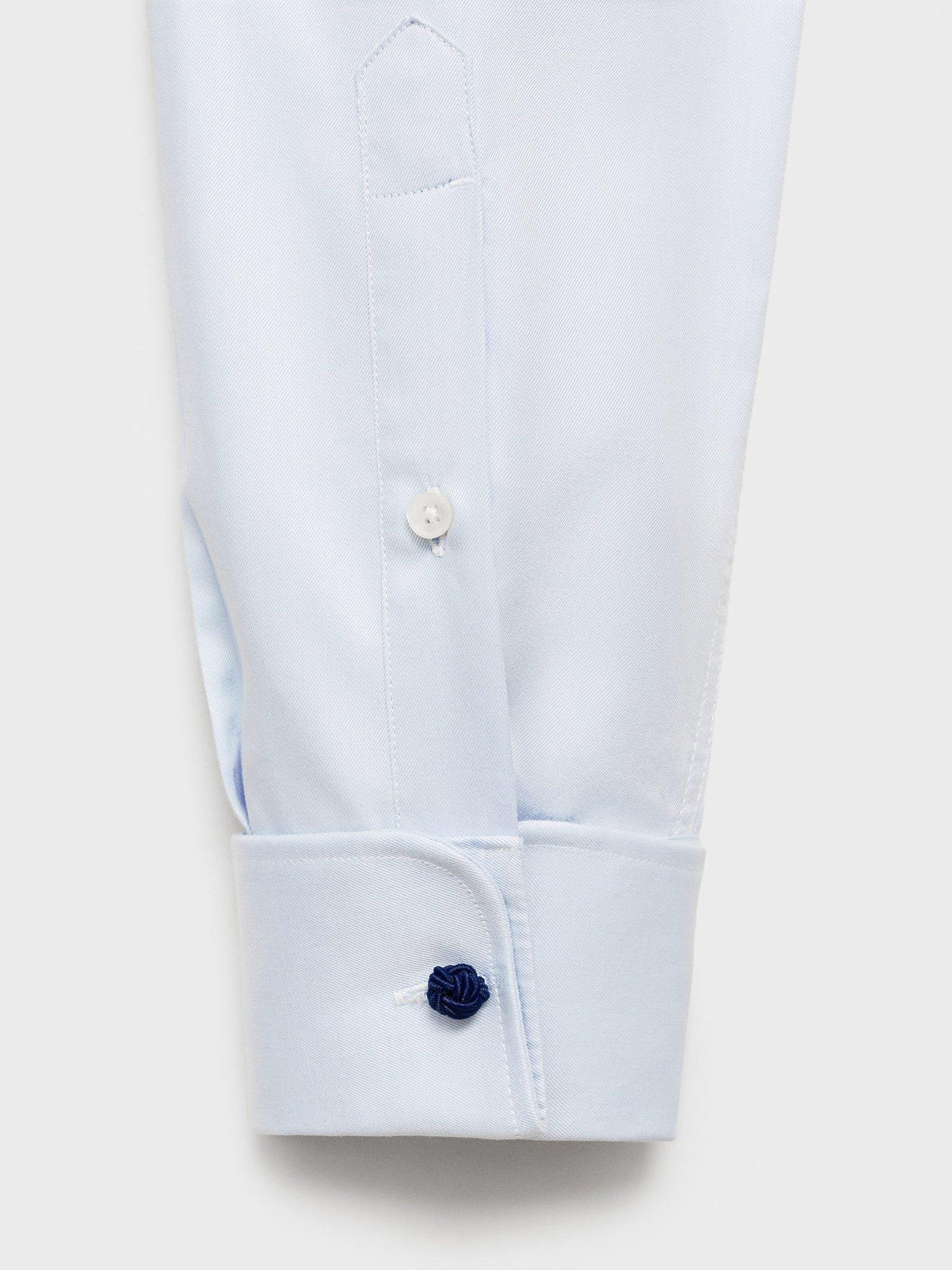 Product image 5 of 8, which shows Mango Masnou Cotton Slim Fit Shirt, Pastel Blue, L