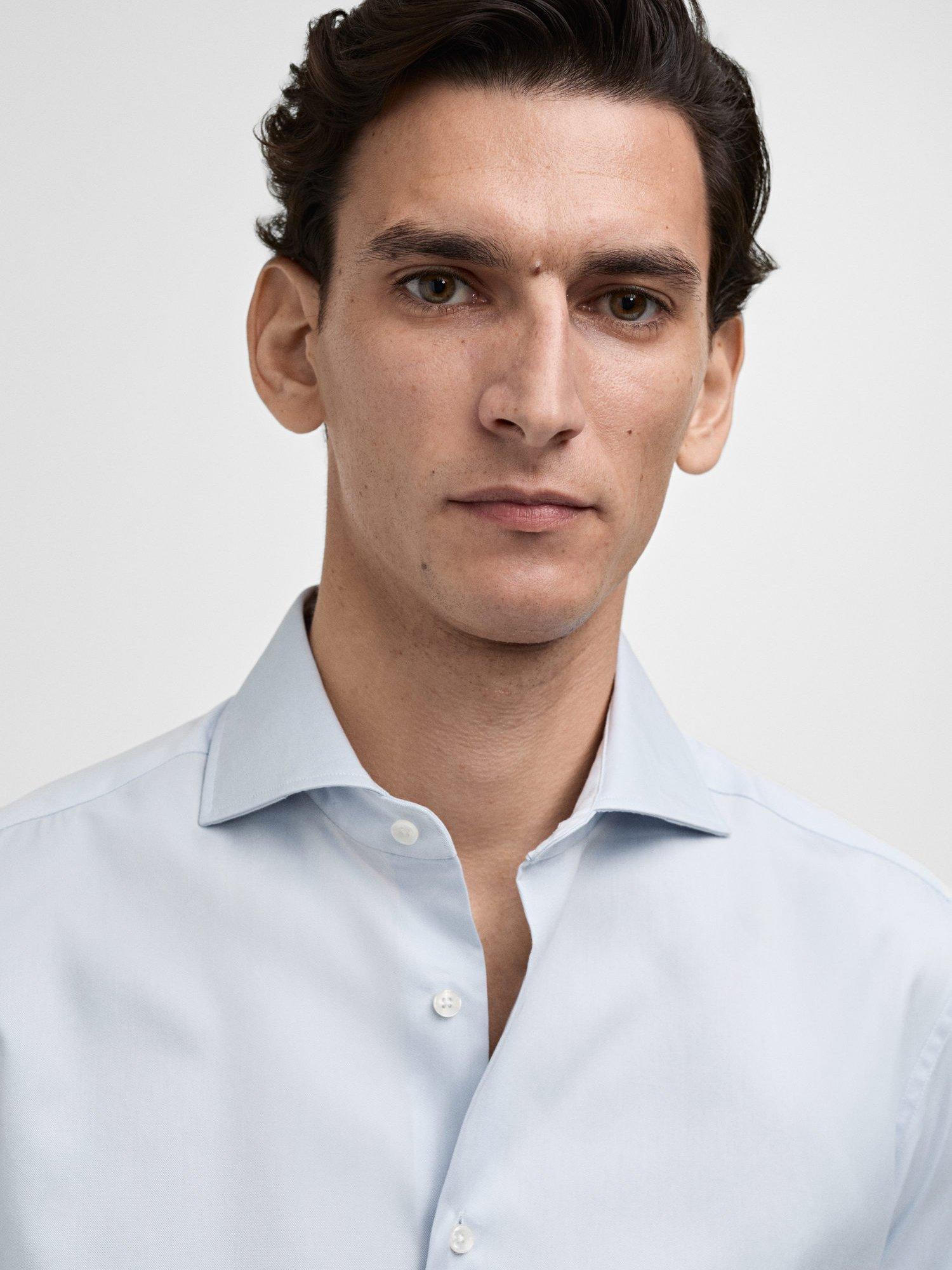 Product image 6 of 8, which shows Mango Masnou Cotton Slim Fit Shirt, Pastel Blue, L