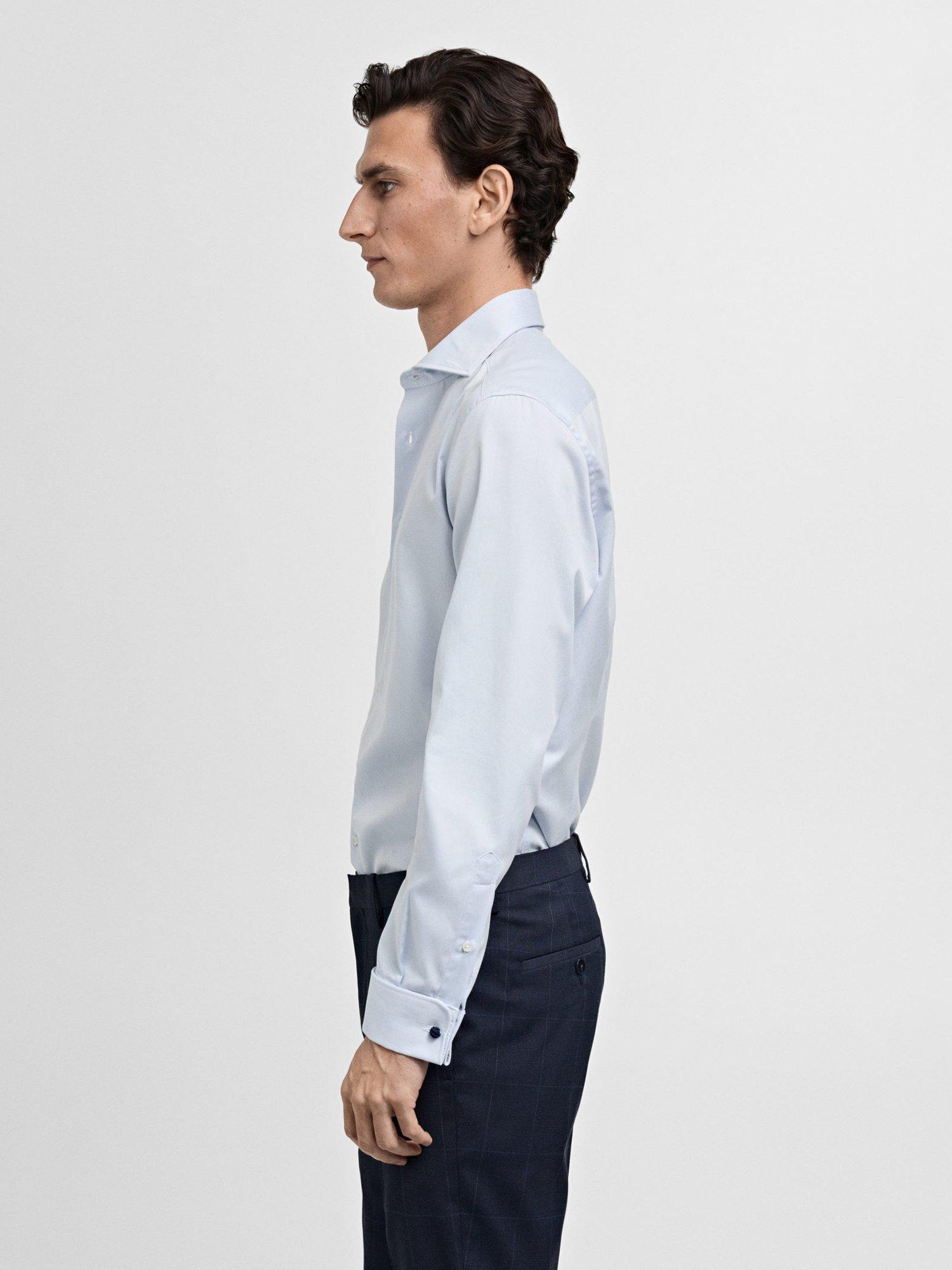 Product image 7 of 8, which shows Mango Masnou Cotton Slim Fit Shirt, Pastel Blue, L