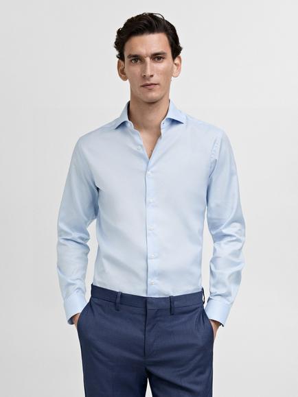 Mango Emporda Cotton Slim Fit Shirt, Pastel Blue, Pastel Blue