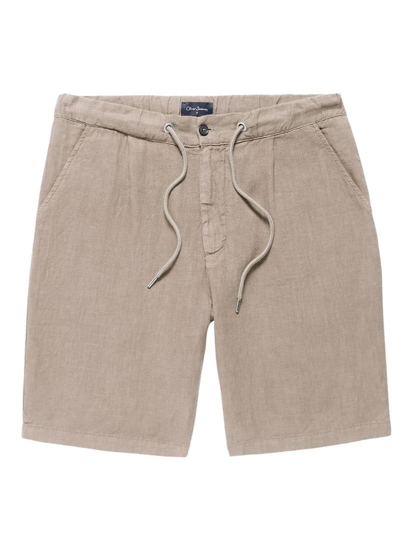 Product image 1 of 4, which shows Oliver Sweeney Malvern Linen Drawstring Relaxed Fit Shorts, Mushroom, 30R
