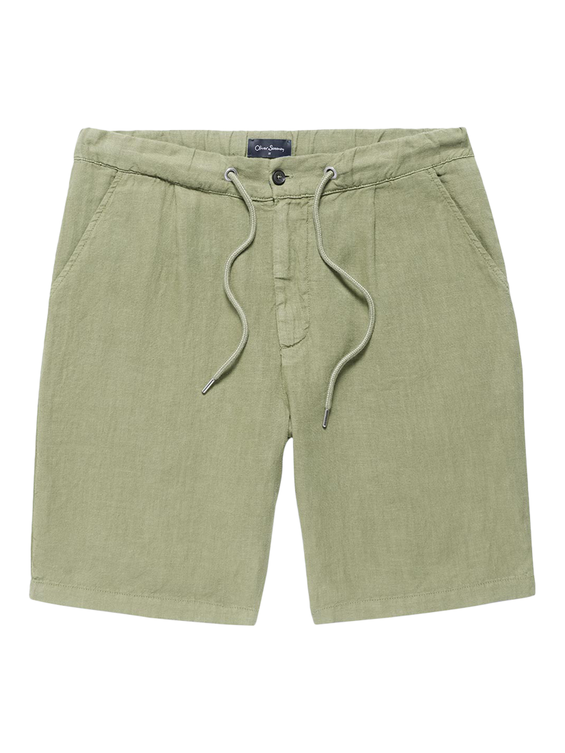 Product image 1 of 4, which shows Oliver Sweeney Malvern Linen Drawstring Relaxed Fit Shorts, Olive, 30R