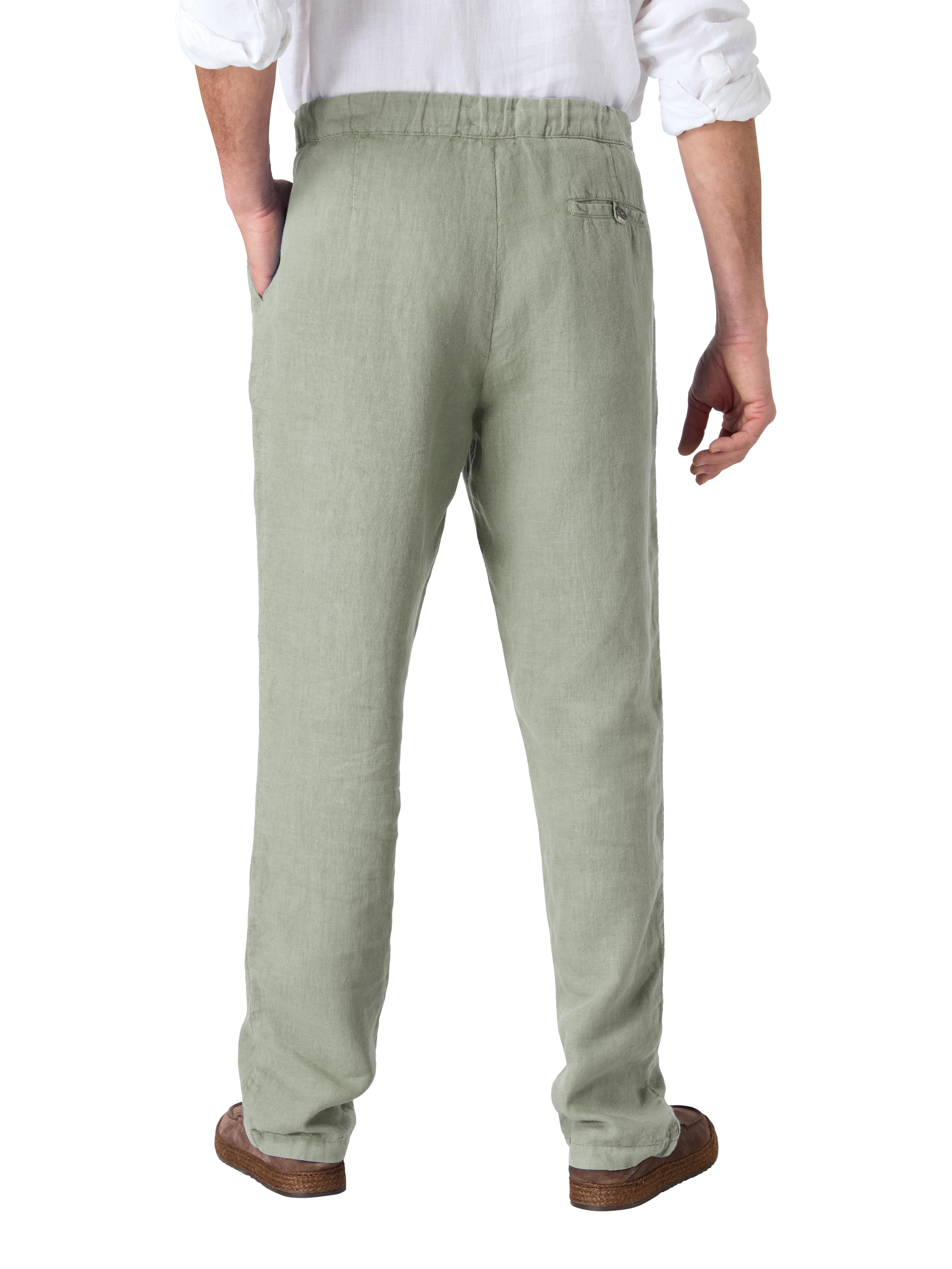 Product image 3 of 4, which shows Oliver Sweeney Frome Linen Drawstring Relaxed Fit Trousers, Olive, 30R