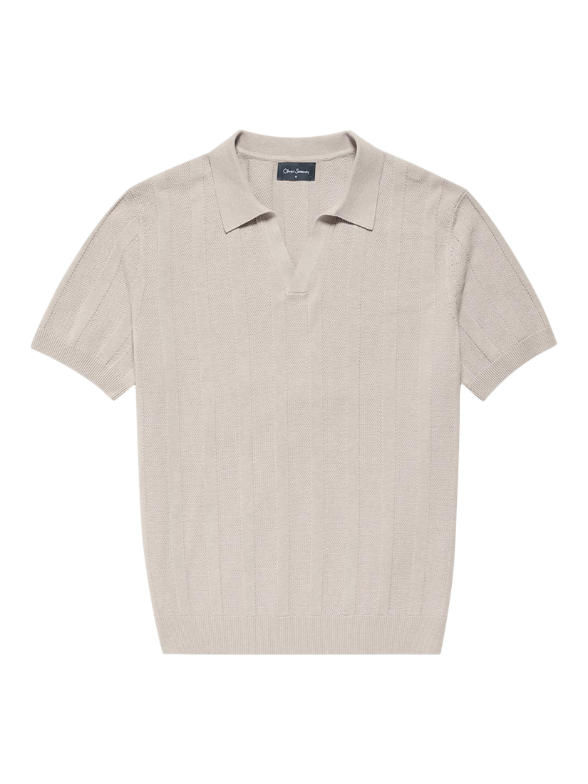 Product image 1 of 4, which shows Oliver Sweeney Hundon Riviera Neck Polo Shirt, Mushroom, S