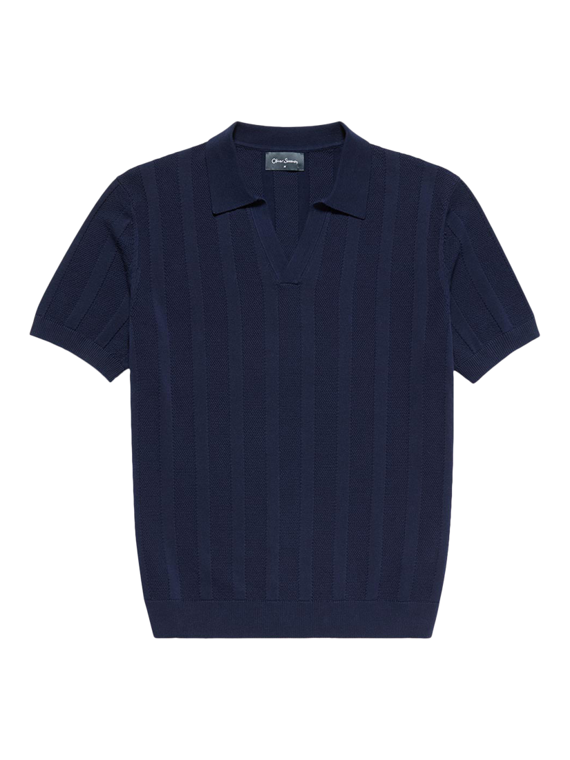 Product image 1 of 4, which shows Oliver Sweeney Hundon Riviera Neck Polo Shirt, Navy, S
