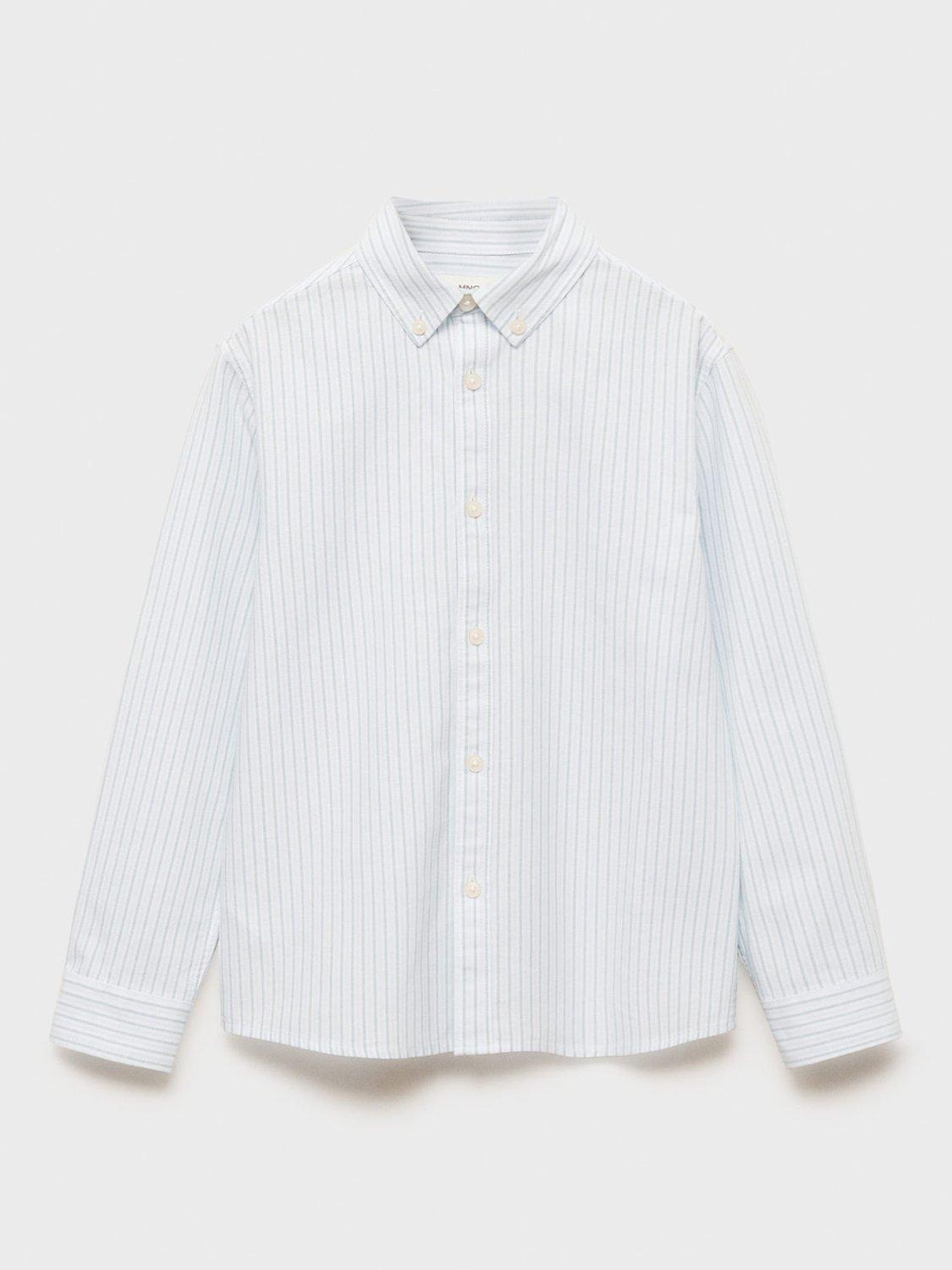Product image 3 of 7, which shows Mango Kids' Stripe Long Sleeve Oxford Shirt, Turquoise, 6 years