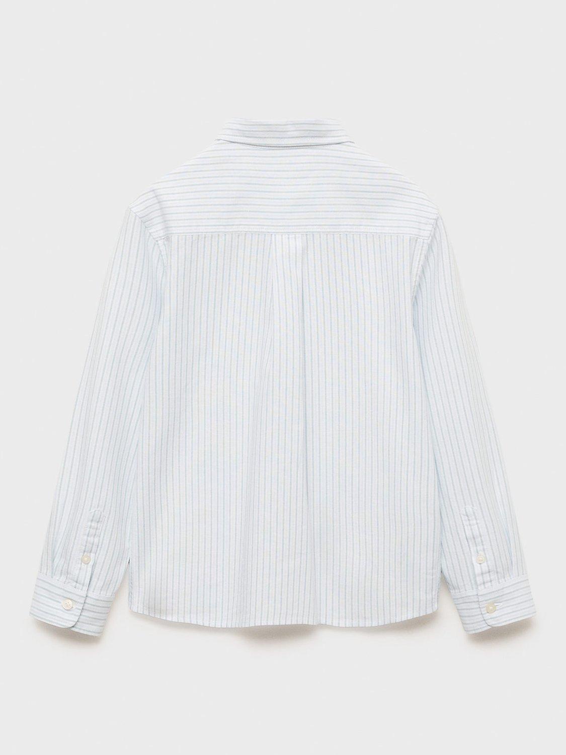 Product image 4 of 7, which shows Mango Kids' Stripe Long Sleeve Oxford Shirt, Turquoise, 6 years