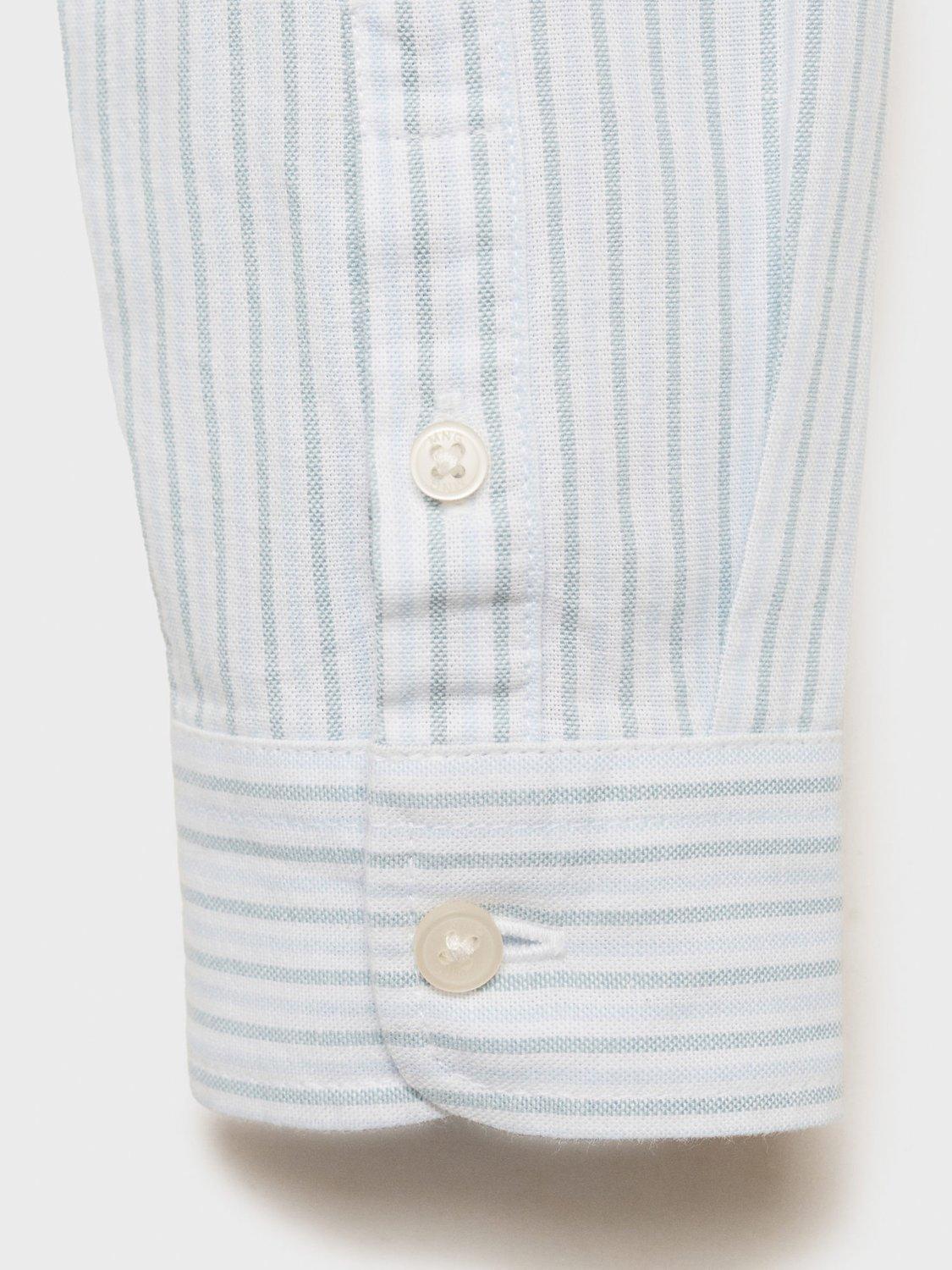 Product image 5 of 7, which shows Mango Kids' Stripe Long Sleeve Oxford Shirt, Turquoise, 6 years