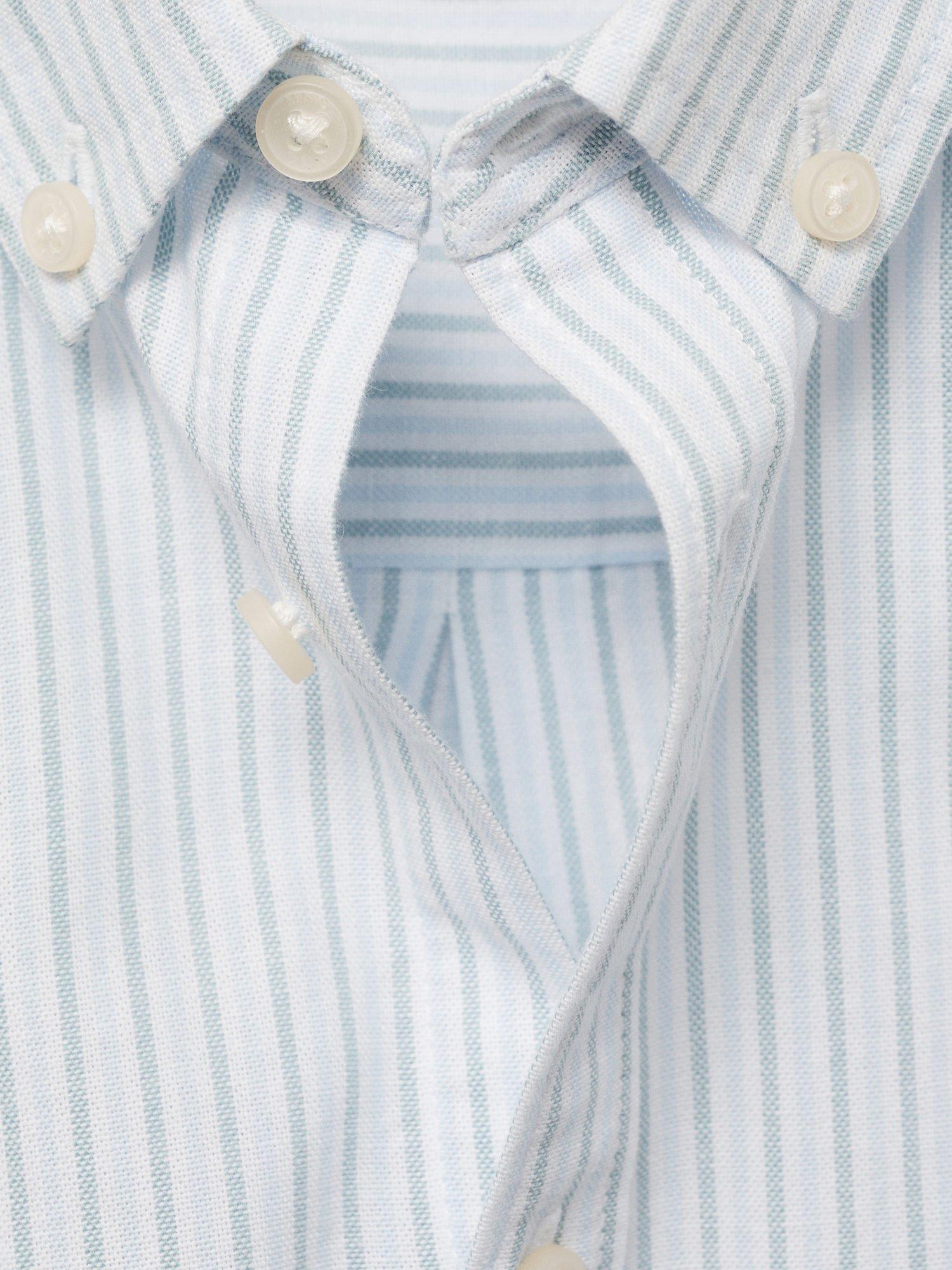 Product image 7 of 7, which shows Mango Kids' Stripe Long Sleeve Oxford Shirt, Turquoise, 6 years
