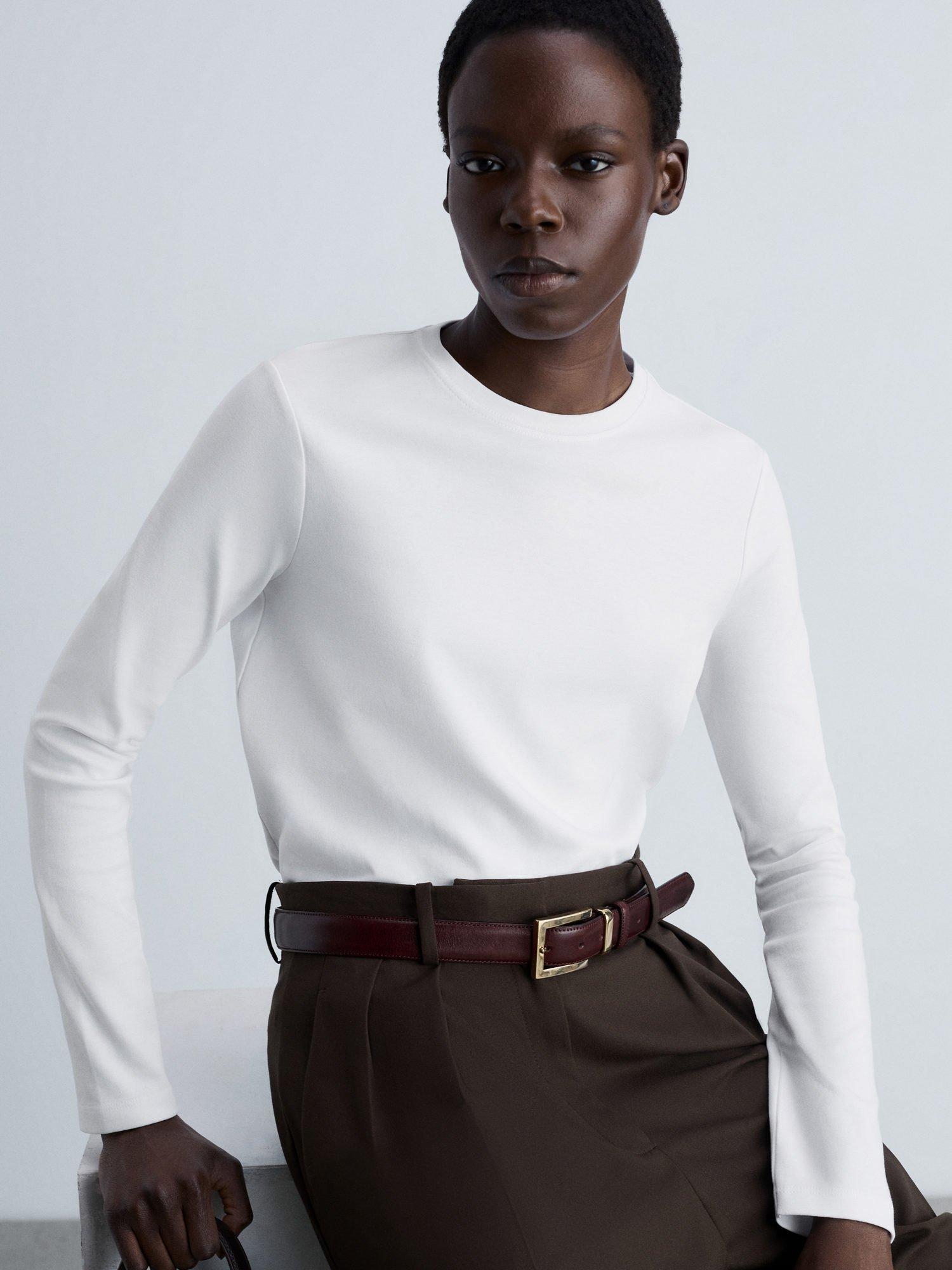 Mango Biri Long Sleeve Top, White