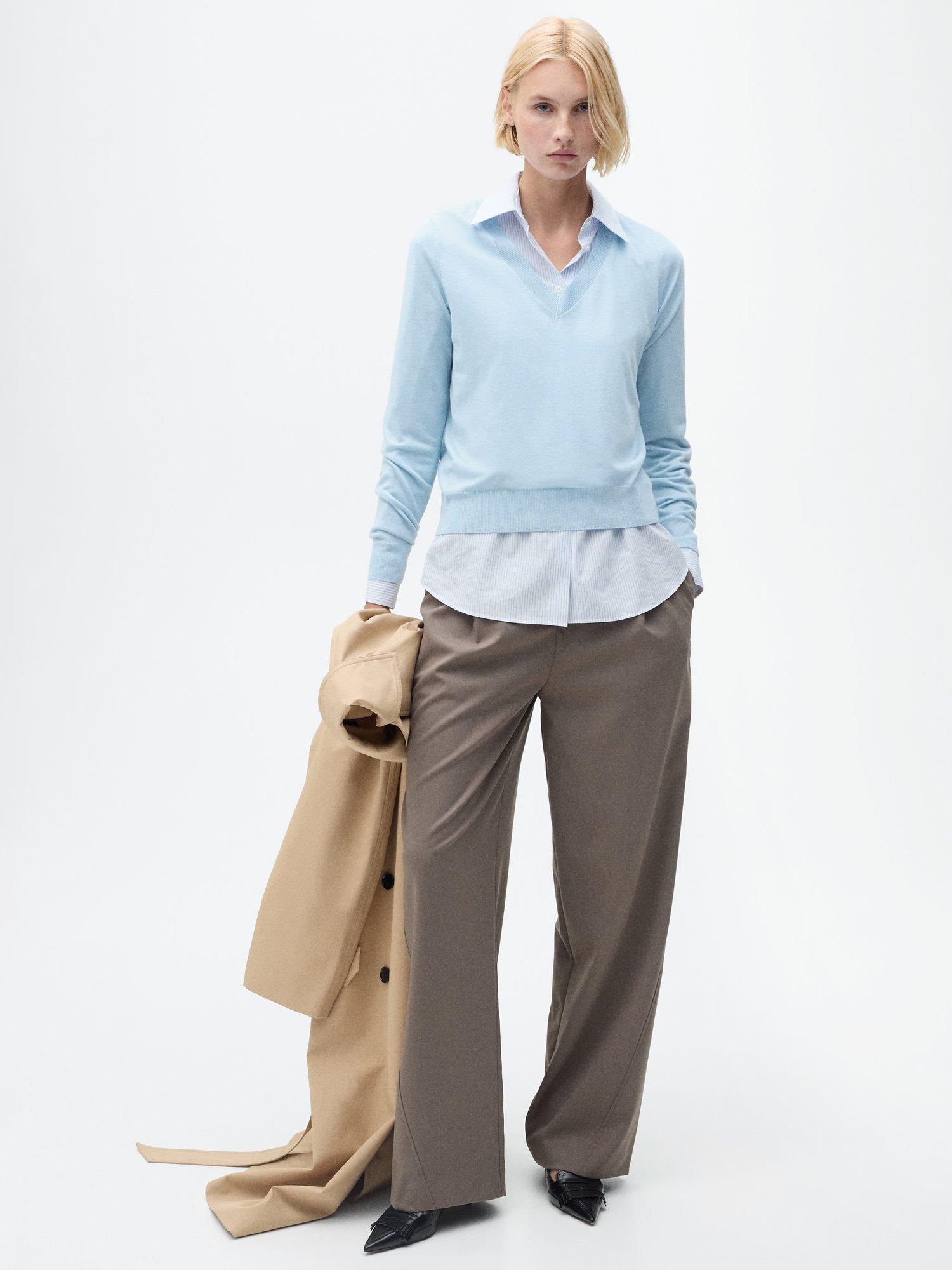 Product image 2 of 8, which shows Mango Lukav V-Neck Jumper, Light Pastel Blue, S