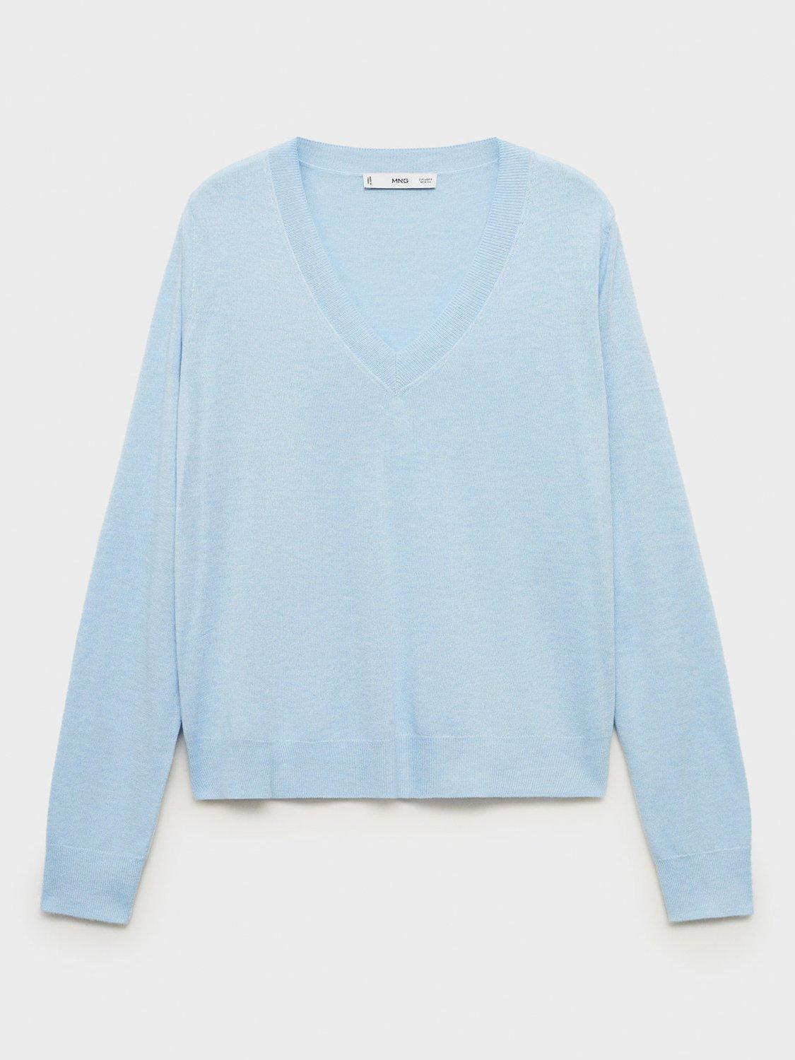 Product image 3 of 8, which shows Mango Lukav V-Neck Jumper, Light Pastel Blue, S