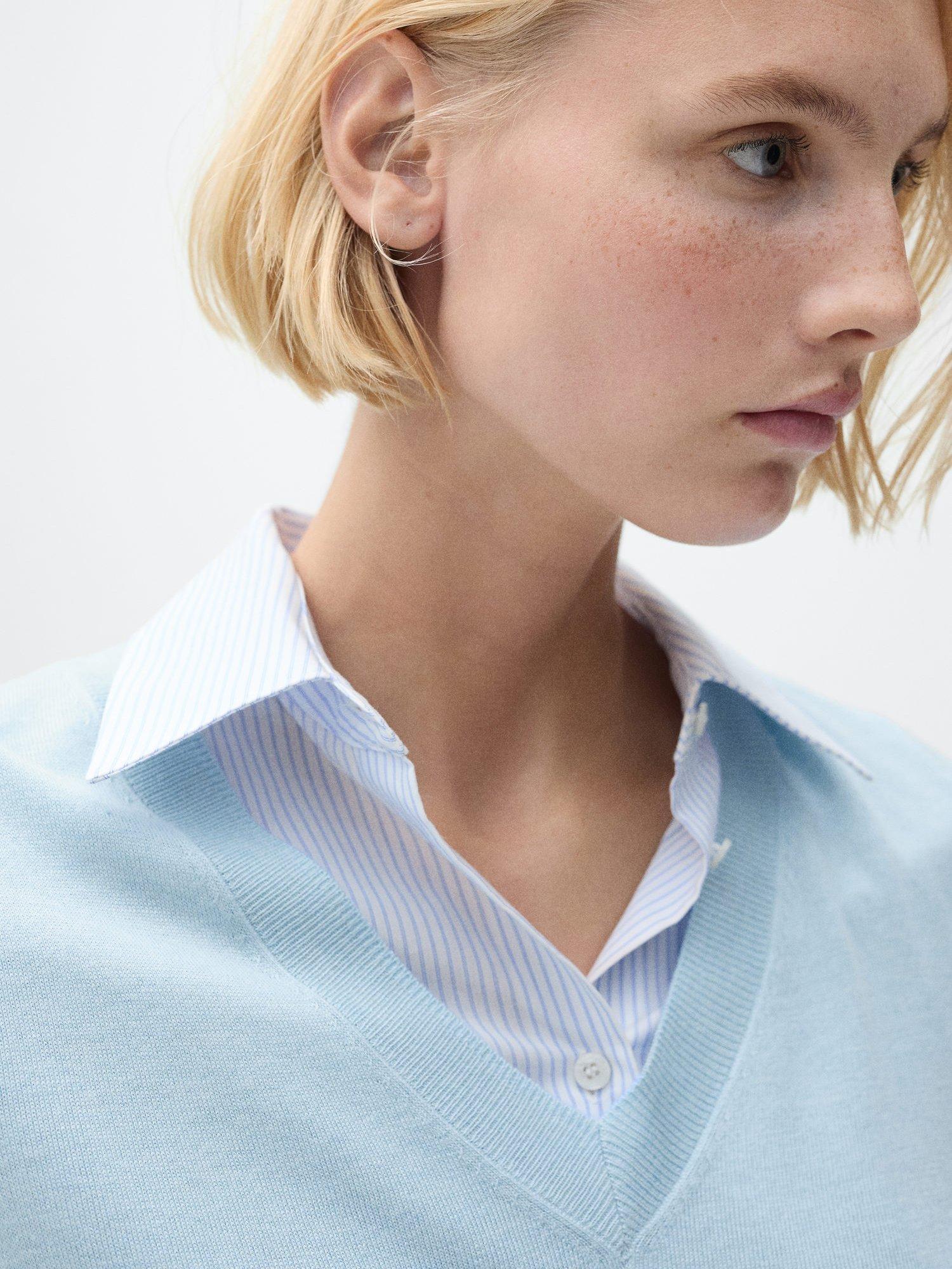 Product image 6 of 8, which shows Mango Lukav V-Neck Jumper, Light Pastel Blue, S