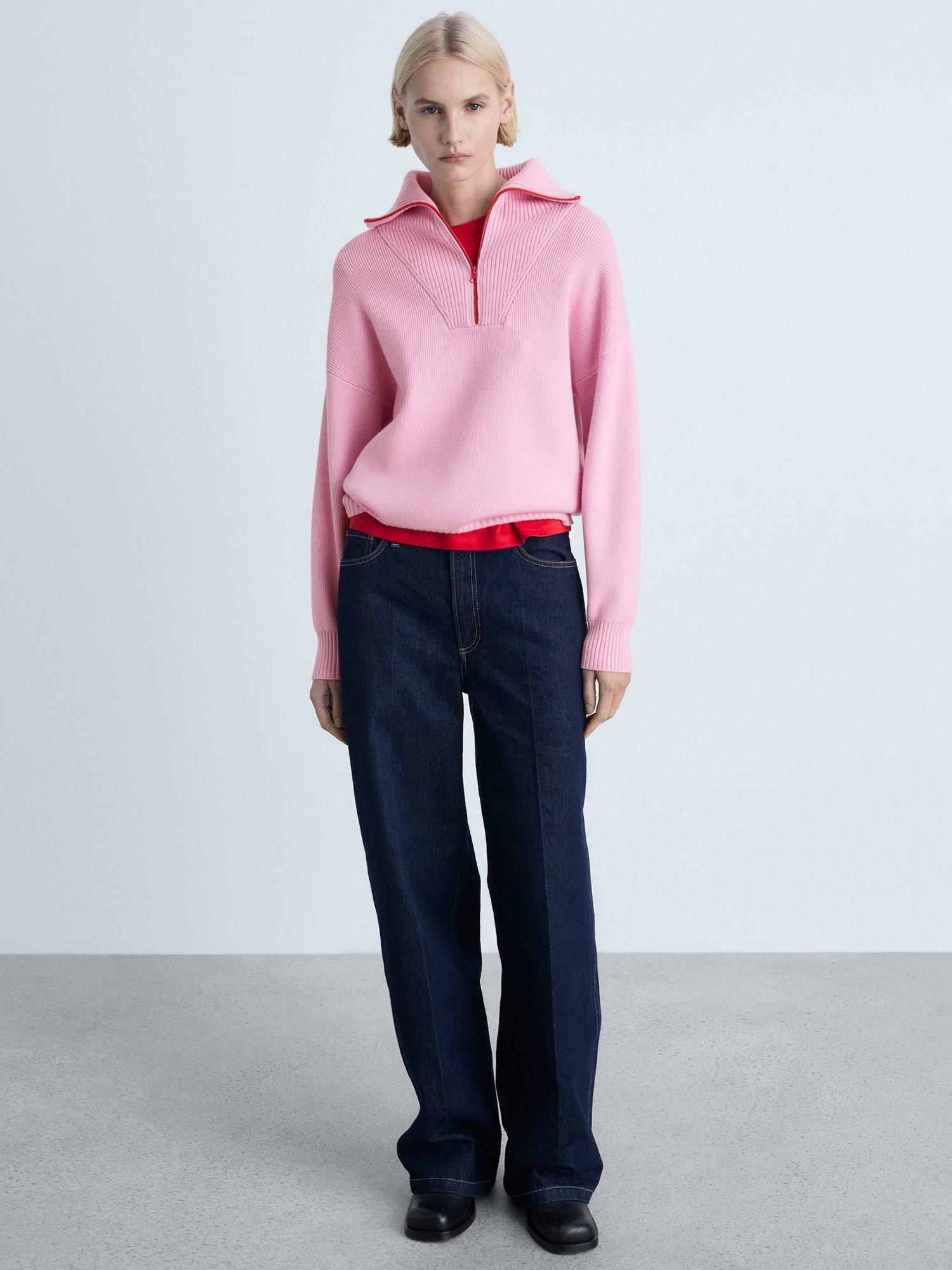 Product image 2 of 7, which shows Mango Tizon Contrast Zip Jumper, Pink, L