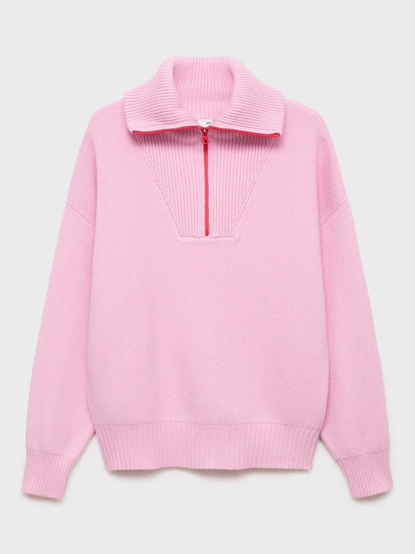 Product image 3 of 7, which shows Mango Tizon Contrast Zip Jumper, Pink, L