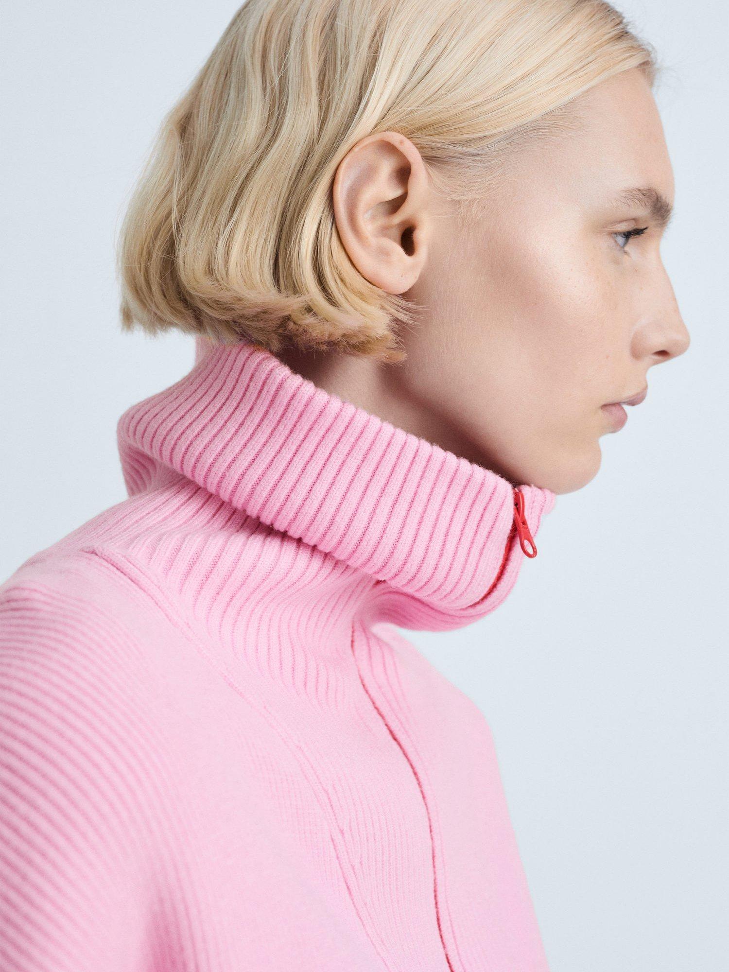 Product image 6 of 7, which shows Mango Tizon Contrast Zip Jumper, Pink, L