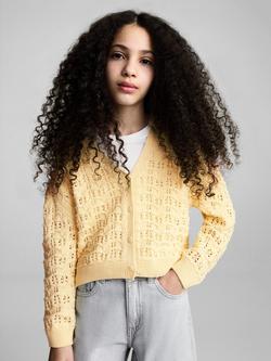 Mango Kids' Isla Open Knit Cardigan, Yellow, Yellow