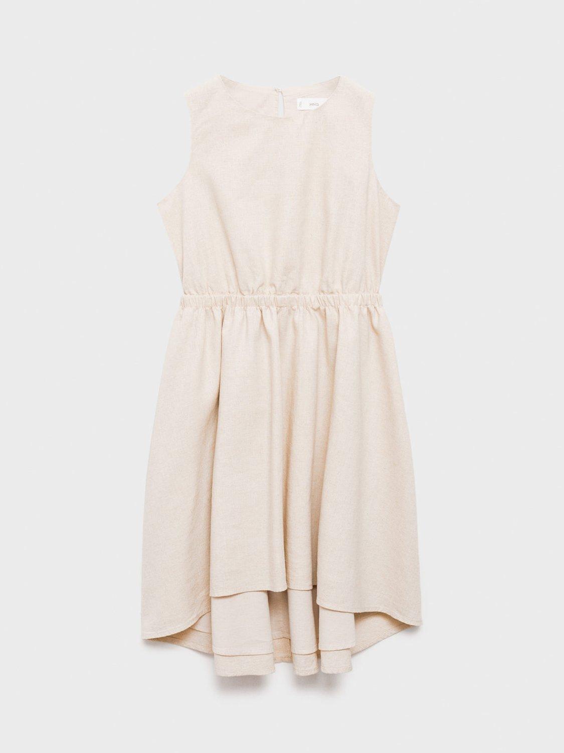 Product image 1 of 4, which shows Mango Kids' Ballet Linen Cotton Blend Dress, Beige, 7 years